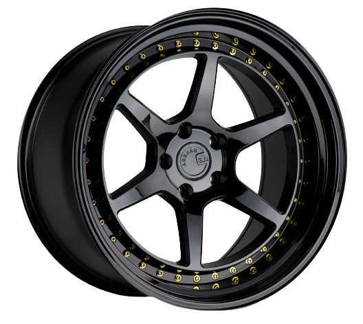 Aodhan DS09 18x10.5 5x114.3 +22 Gloss Black W /Gold Rivets Wheel Rim