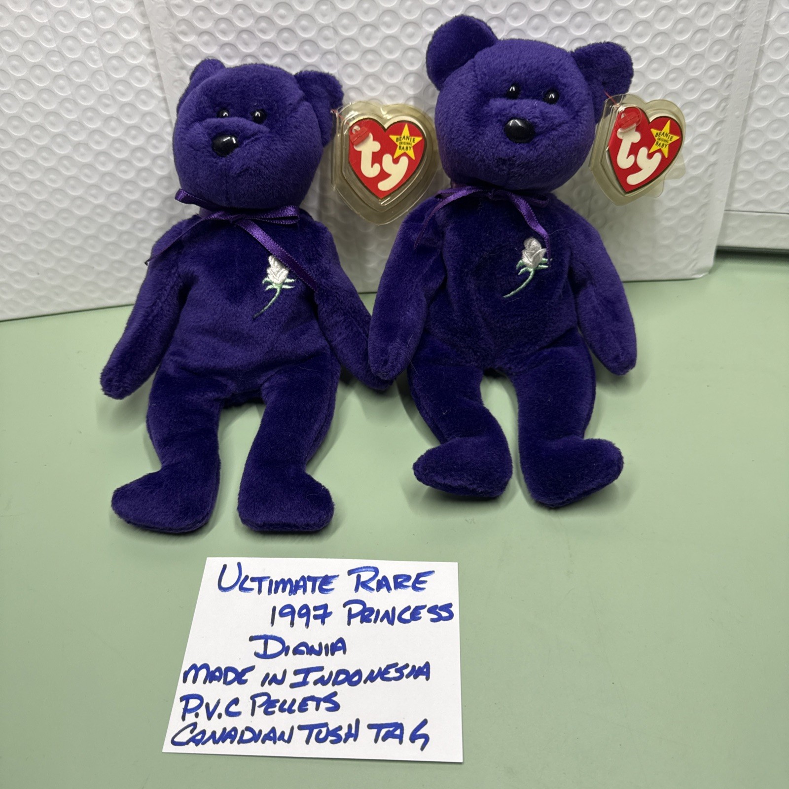 2x Ty Beanie Baby Ty Princess Diana Bear 1997 1st Edition PVC Indonesia Canadian 2x Ty Beanie Baby Ty Princess Diana Bear 1997 1st Edition PVC Indonesia Canadian