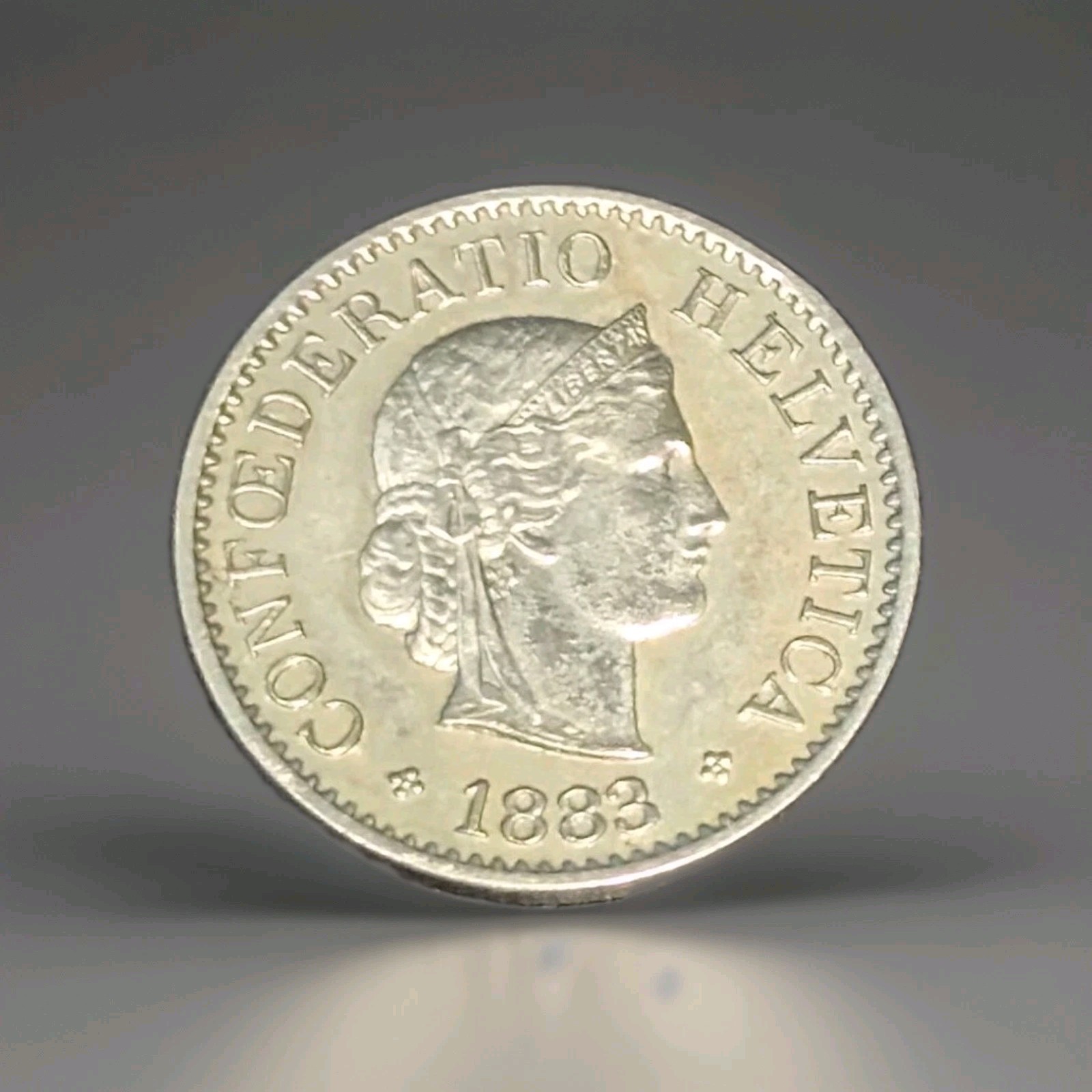 Switzerland 5 Rappen 1883B  Helvetica Coin, KM26, AU50. Beautiful Coin.
