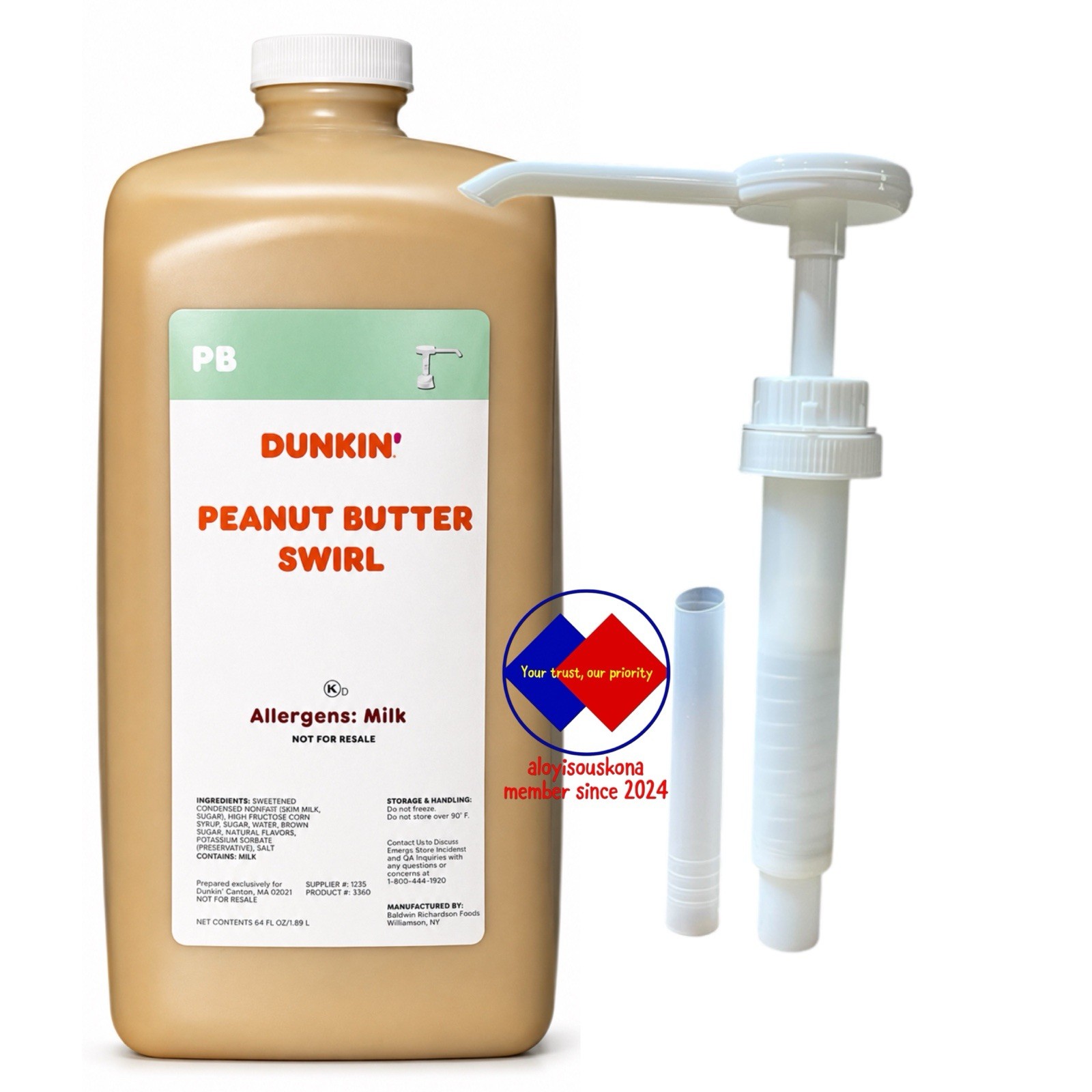 Dunkin’ Peanut Butter Swirl 64 FL OZ / 1.89 L Jug With Pump NEW Flavor