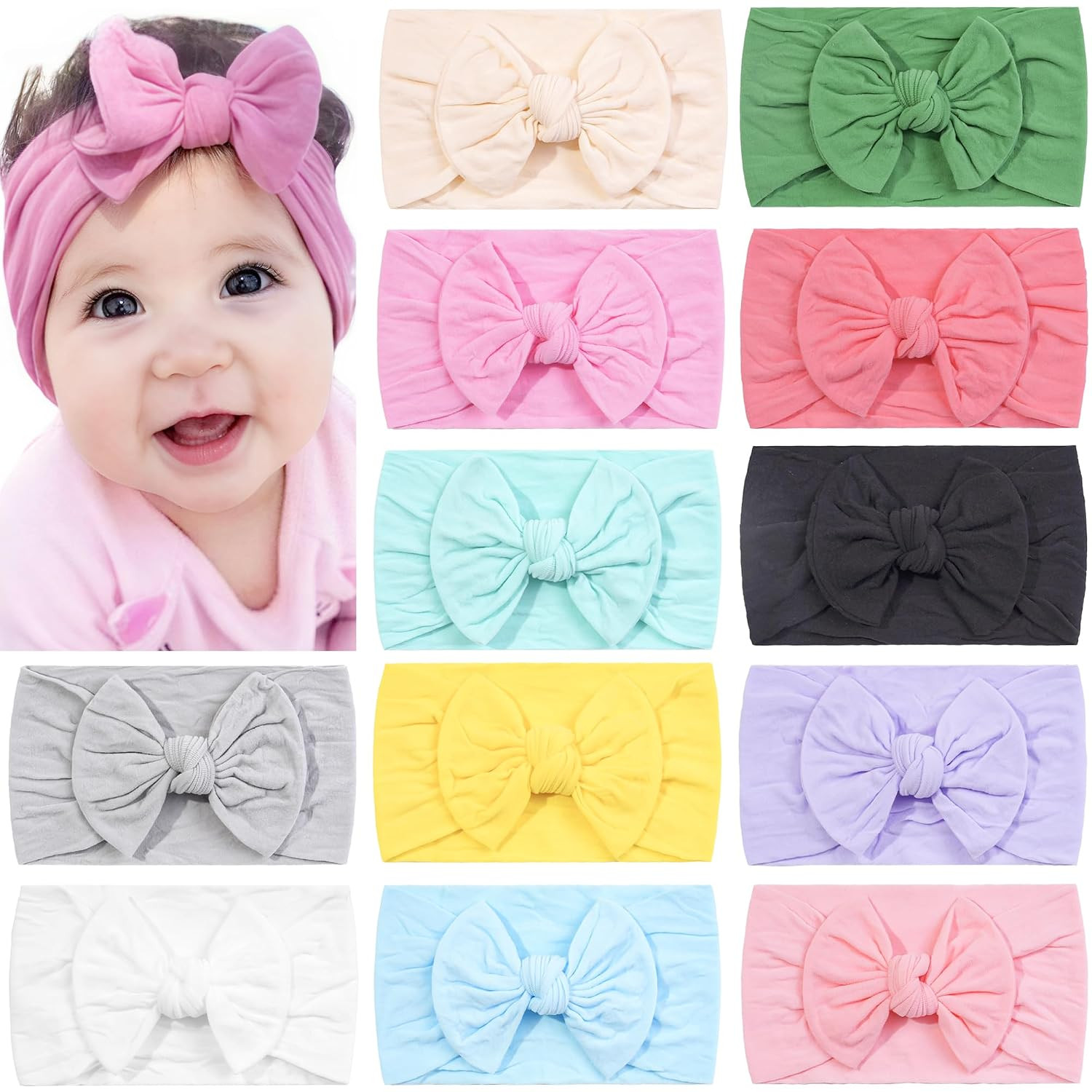 Super Stretchy Soft Knot Baby Headbands with Hair Bows for Newborn