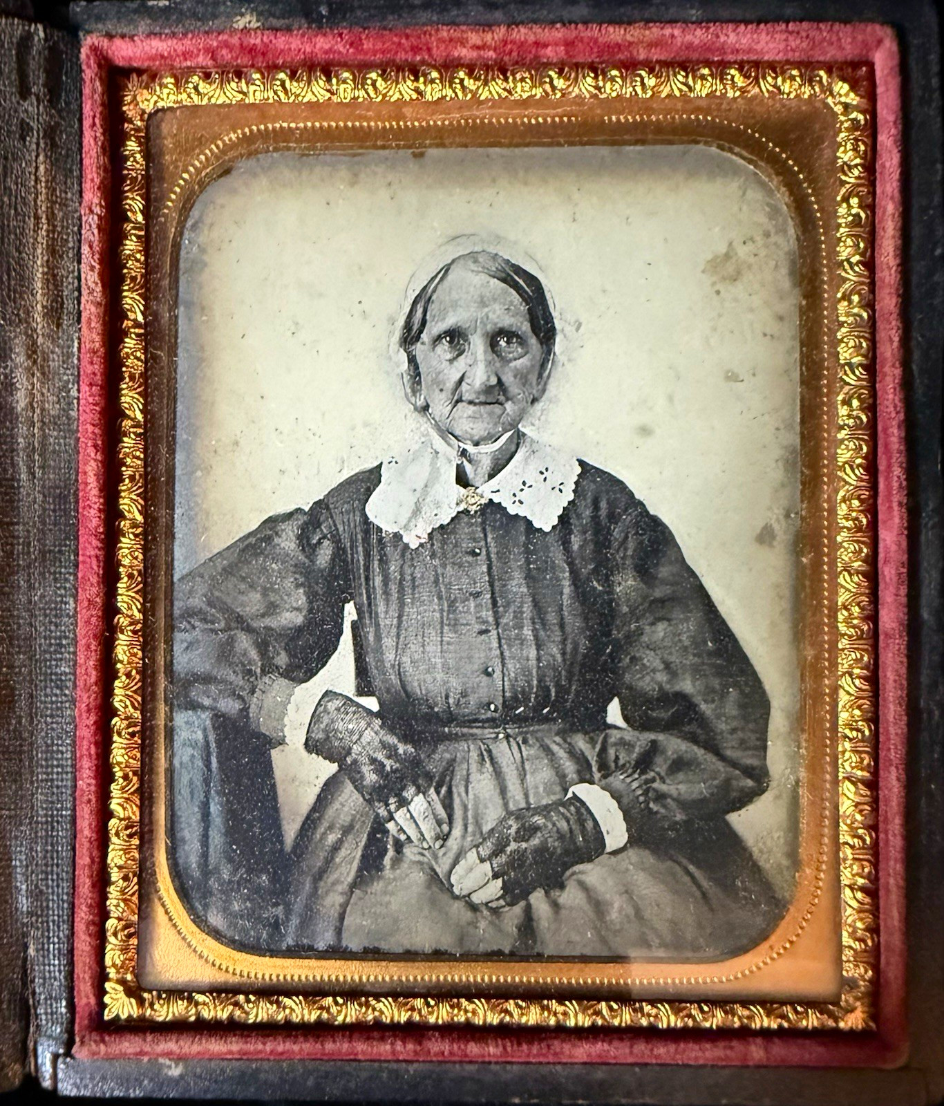 Antique 6th Plate Ambrotype B&W Portrait Photograph of Elderly Woman Late 1850s Antique 6th Plate Ambrotype B&W Portrait Photograph of Elderly Woman Late 1850s