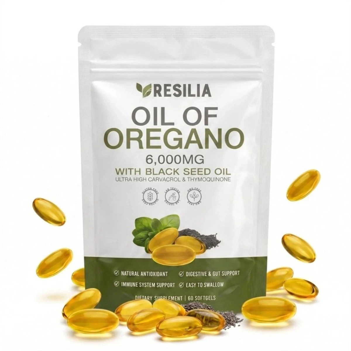 Resilia Oregano Oil + Black Seed Oil – Power Blend, 60 Softgels