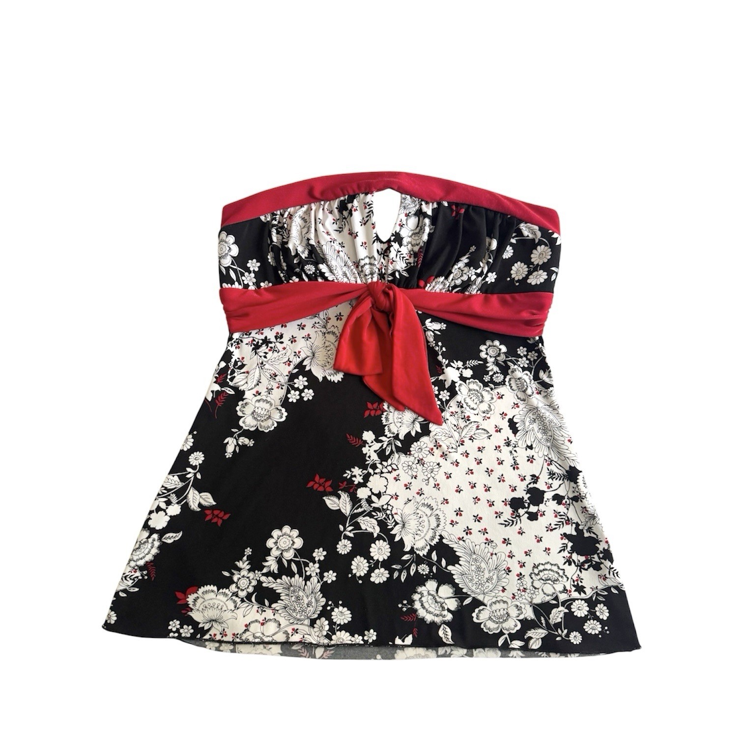 VTG TrashyY2k Goth Fairy Grunge Black Red Keyhole Flower Tube Top Size Medium