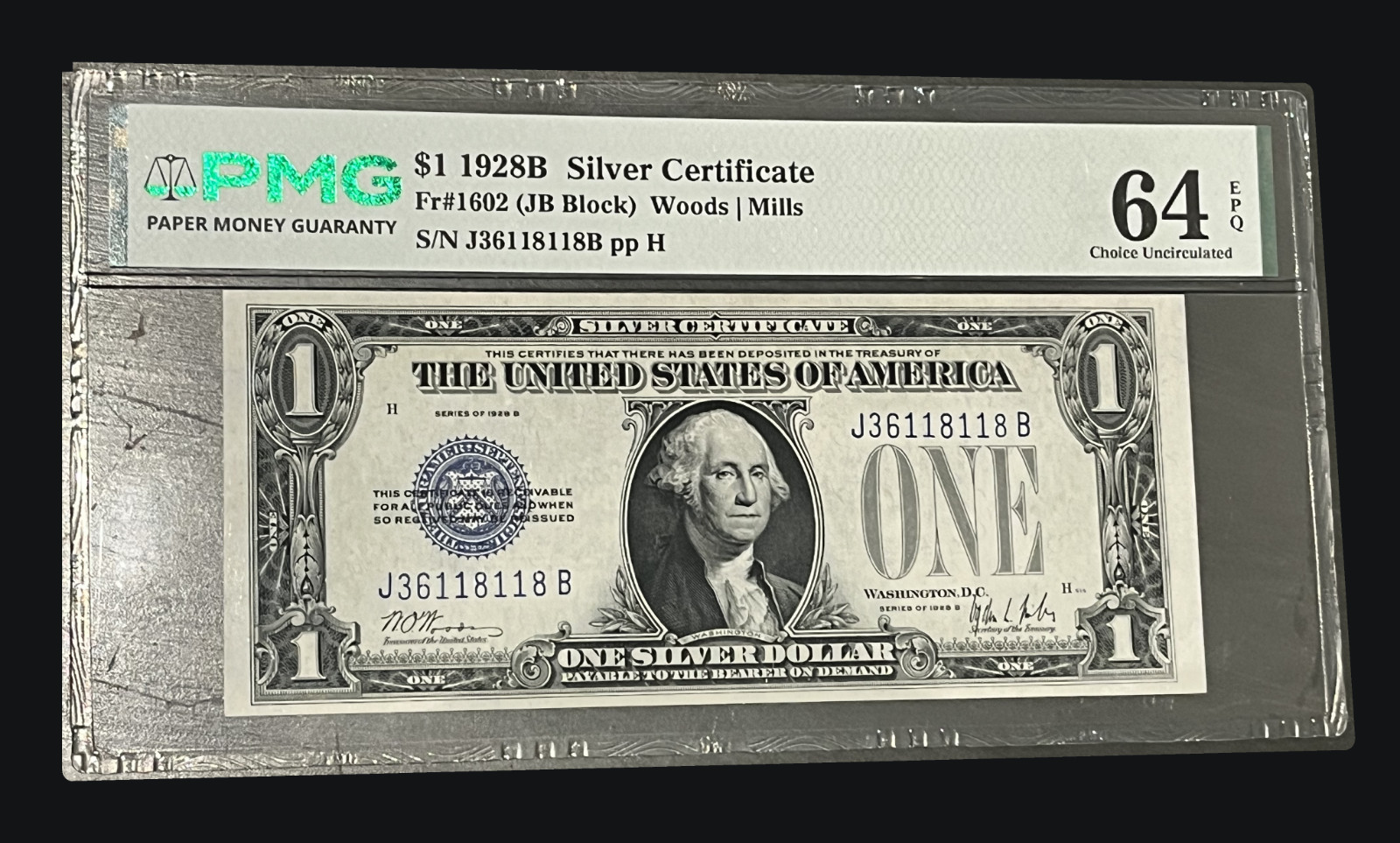 1928B $1 Silver Certificate Fr.1602 PMG 64 EPQ