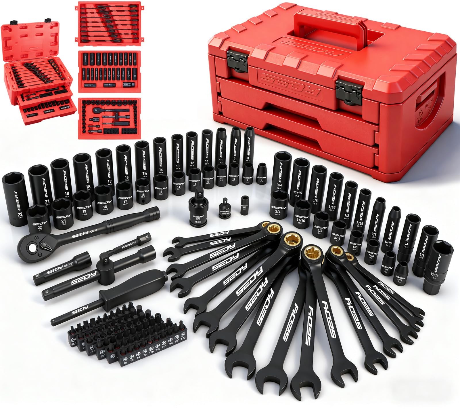 132pc Mechanics Tool Set SAE Metric Ratchet Wrenches Case 132pc Mechanics Tool Set SAE Metric Ratchet Wrenches Case