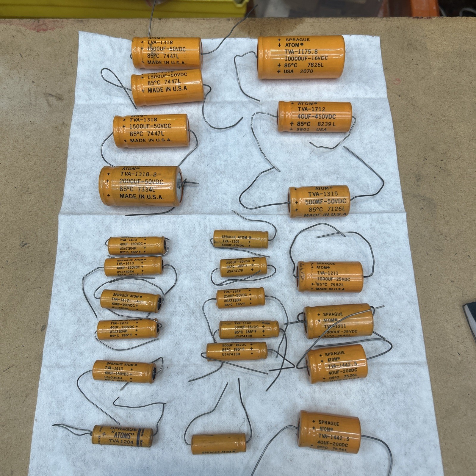23 Pc Vintage SPRAGUE Atom TVA Electrolyte Capacitors Lot USA Tube Amp Audio