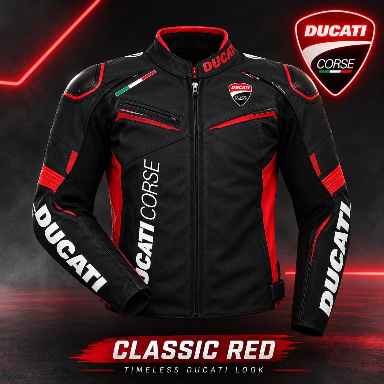 Ducati Corse C6 Black Men Motorbike Racing Leather Jacket