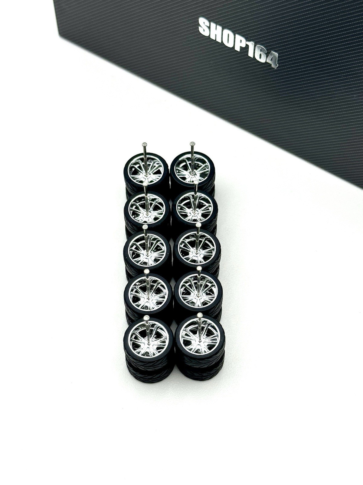 NEW 5 Sets For HW 62 Chevy Wheels Rubber Tires 1/64 Chrome US MAG WHEELS