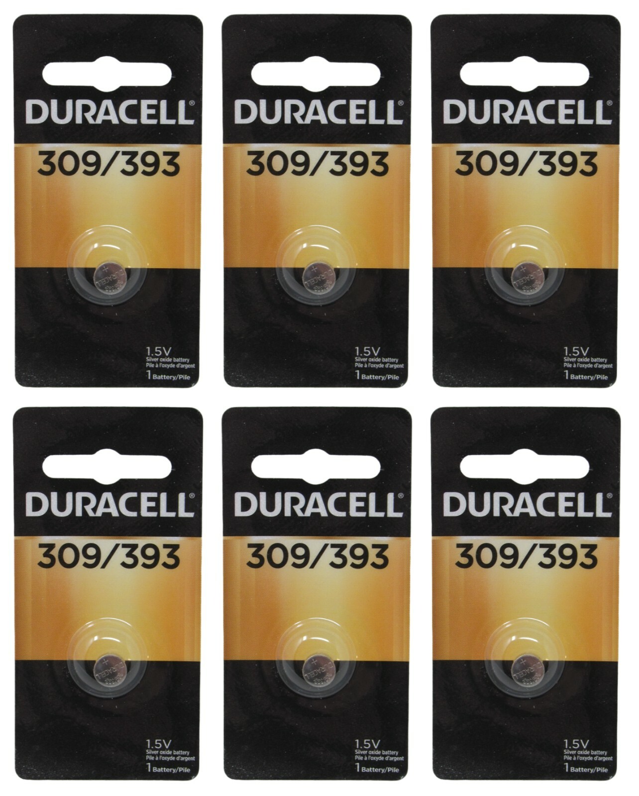 6-PACK Duracell 309/393 Silver Oxide Button Batteries SR48 SR754W SR754SW SR754