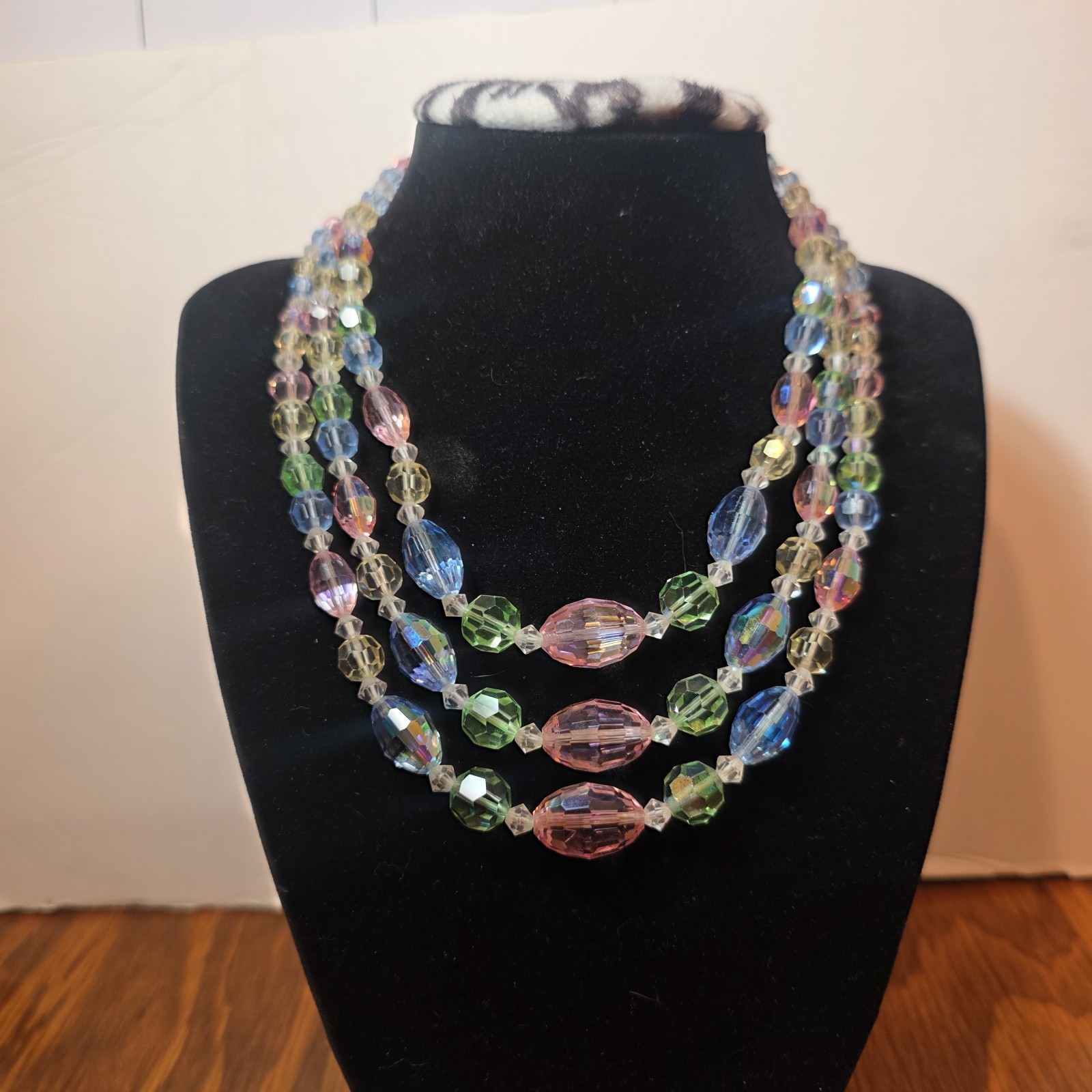 Vintage Laguna Triple Strand Aurora Borealis Crystal Necklace
