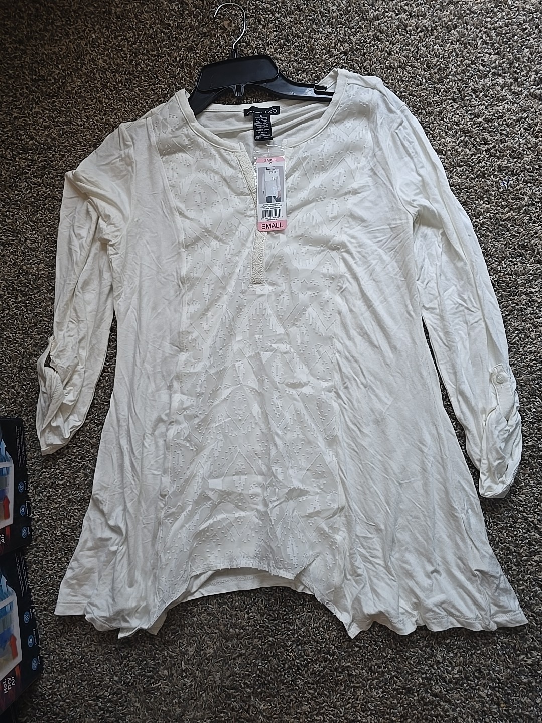 New  Womens RXB Ivory 3/4 Roll Tab Sleeve Split V Tunic Shirt Blouse Size S