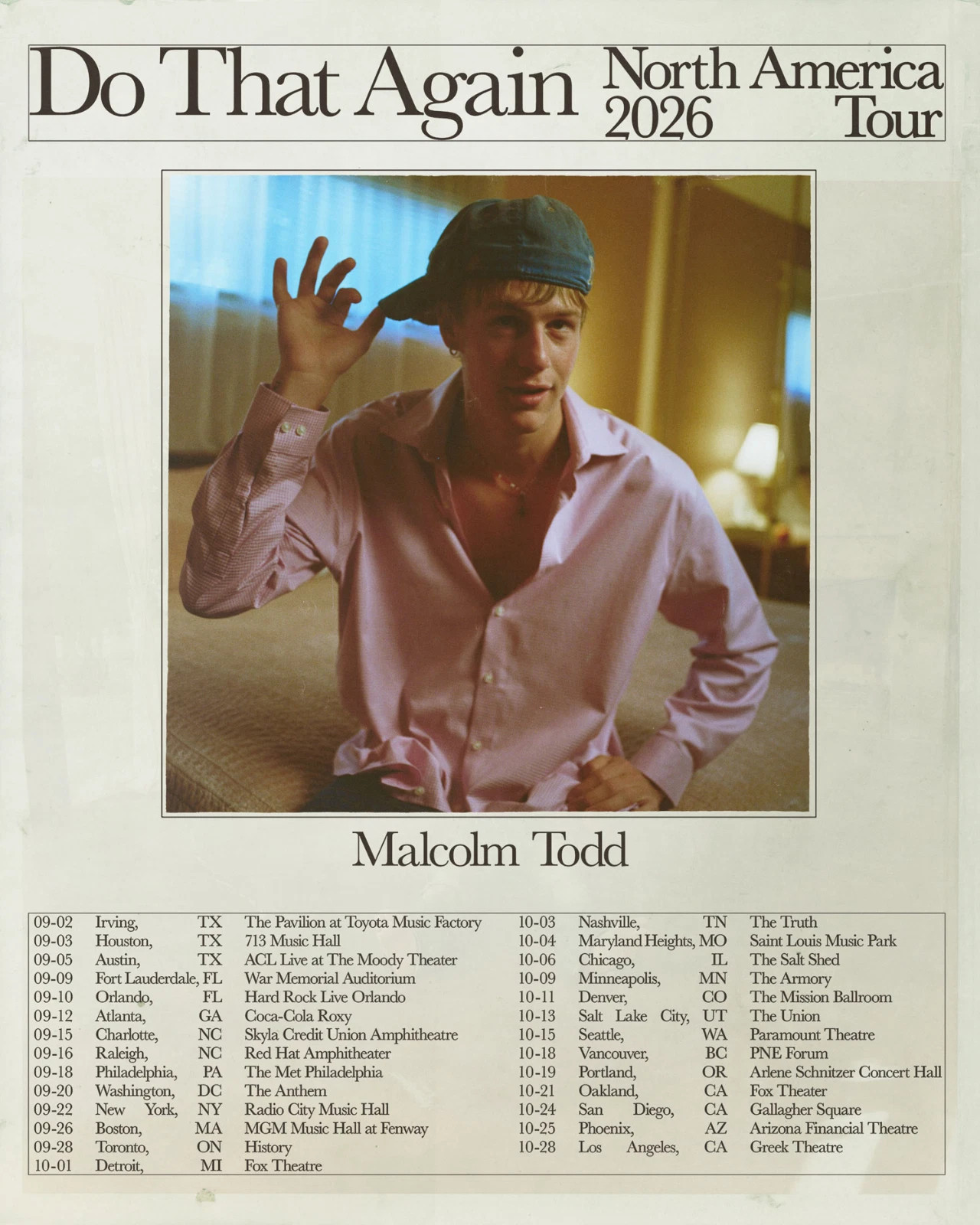 Malcolm Todd Do That Again Tour 2026 Concert Poster