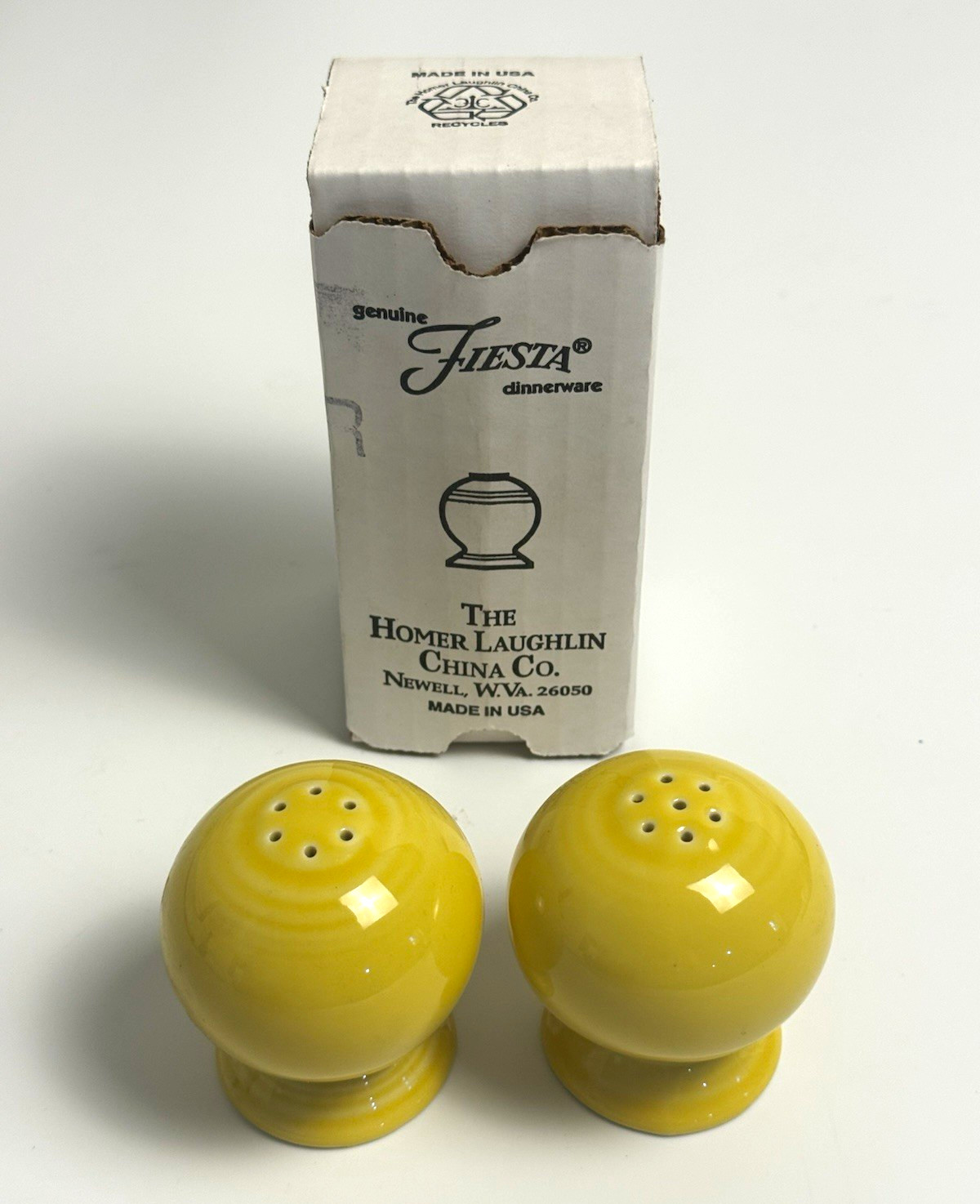 Fiesta Sunflower Yellow Salt & Pepper Shakers Homer Laughlin USA Open Box