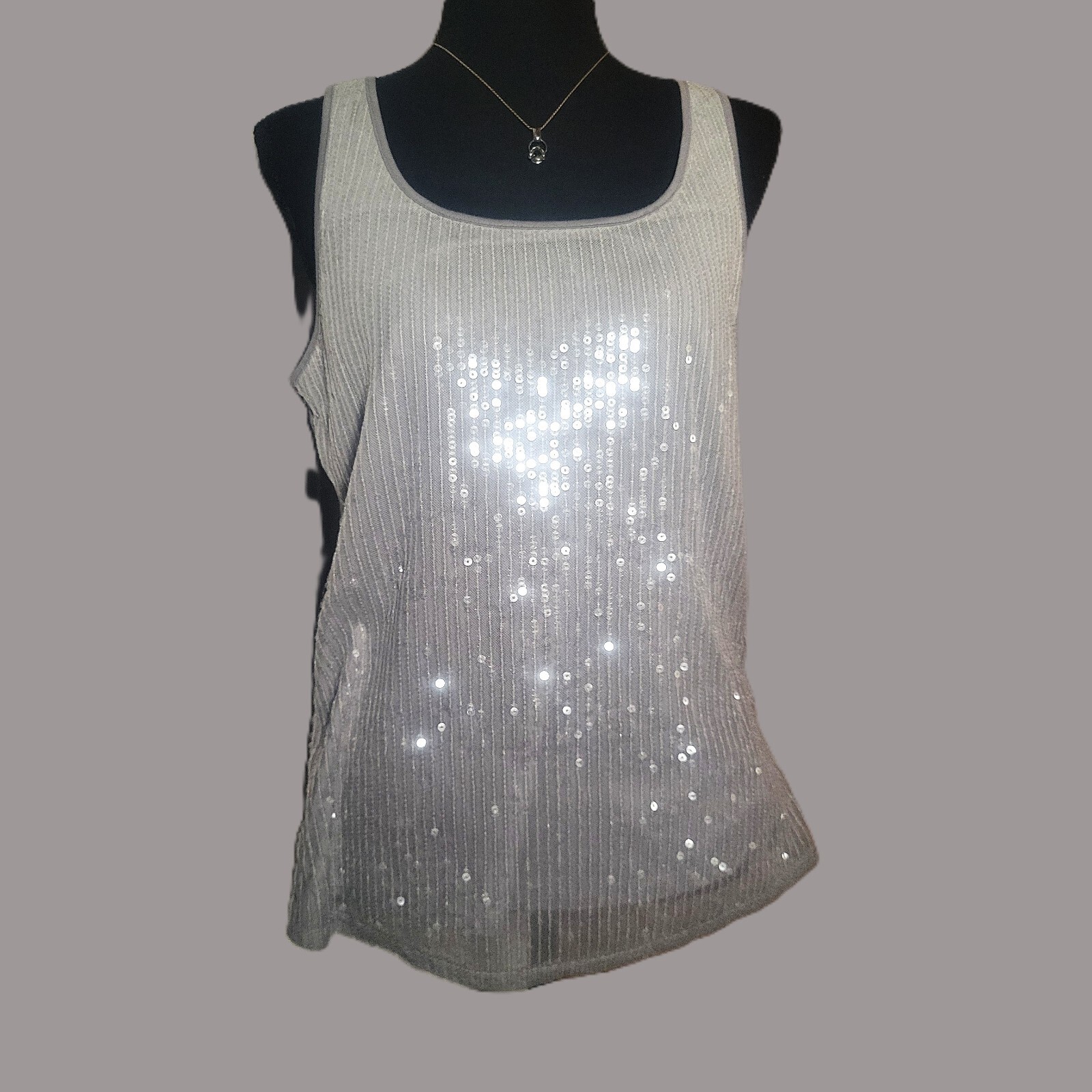 Chico\'s Allover Sequin Tank Top Gray/Silver - Size 1 (Med) Party Girls Night