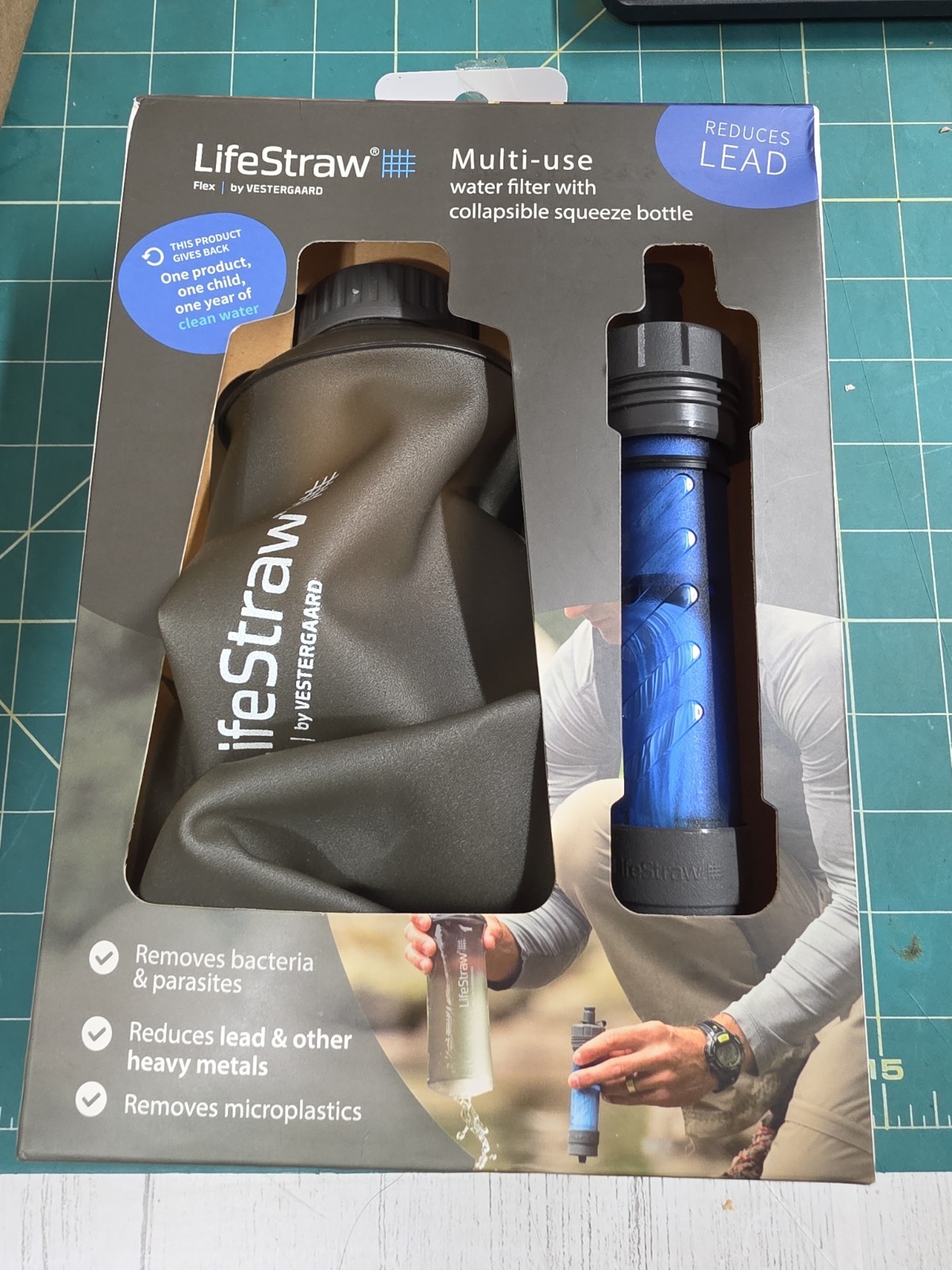 LifeStraw Flex Multi-Use Water Filter Collapsible Squeeze Bottle, Black/Blue