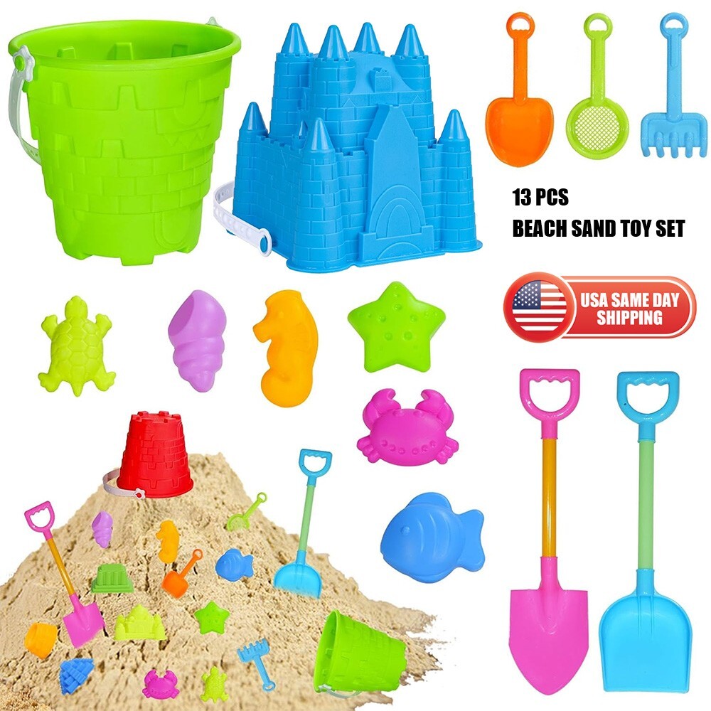 Sand Beach Castle Toys Set for Kids Bucket Shovel Rake Sand Molds Shovel & Rake