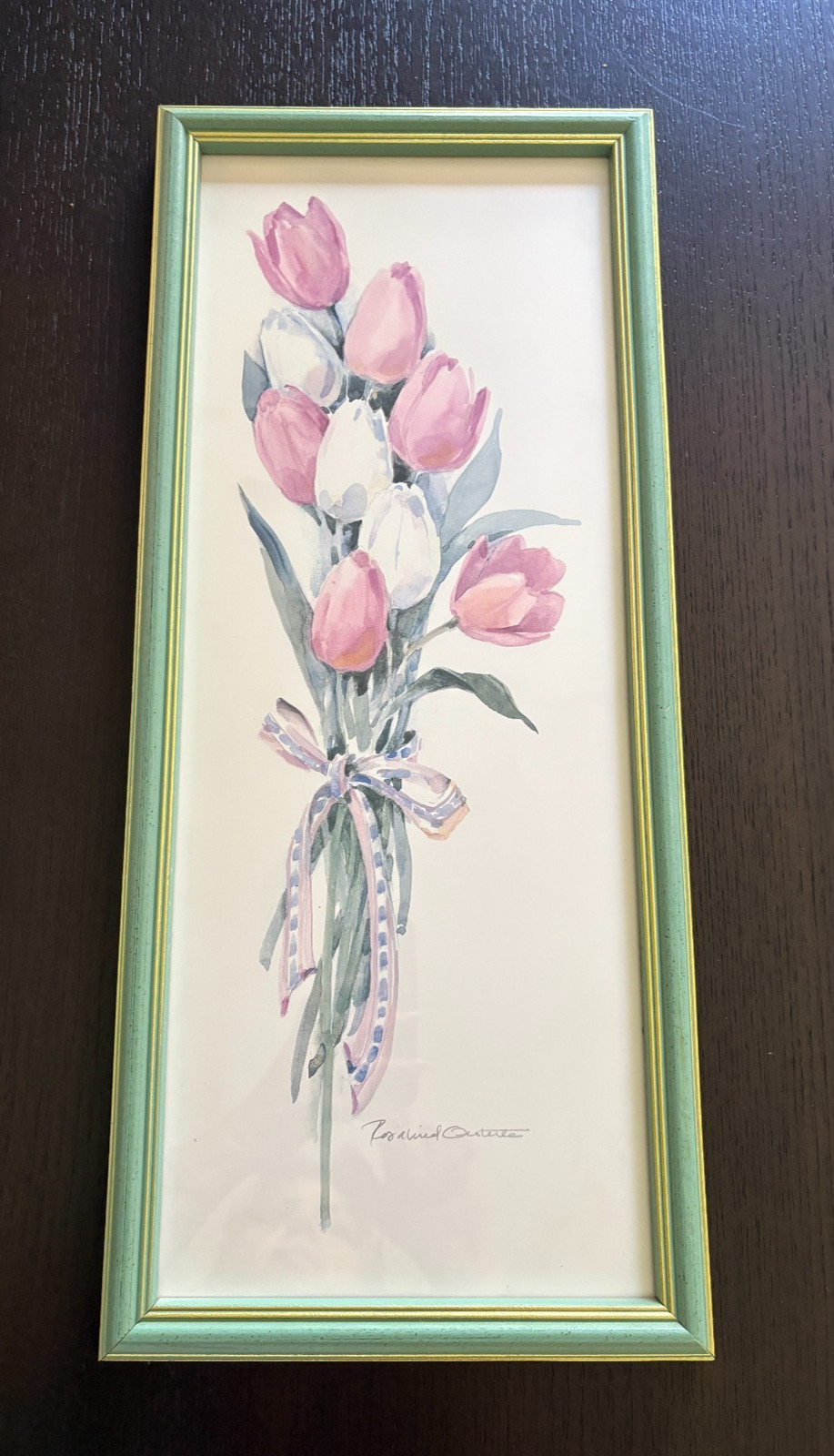 TULIPS II By Rosalind Oesterle Lithograph Print 1996 Green Frame USA 21X9 TULIPS II By Rosalind Oesterle Lithograph Print 1996 Green Frame USA 21X9