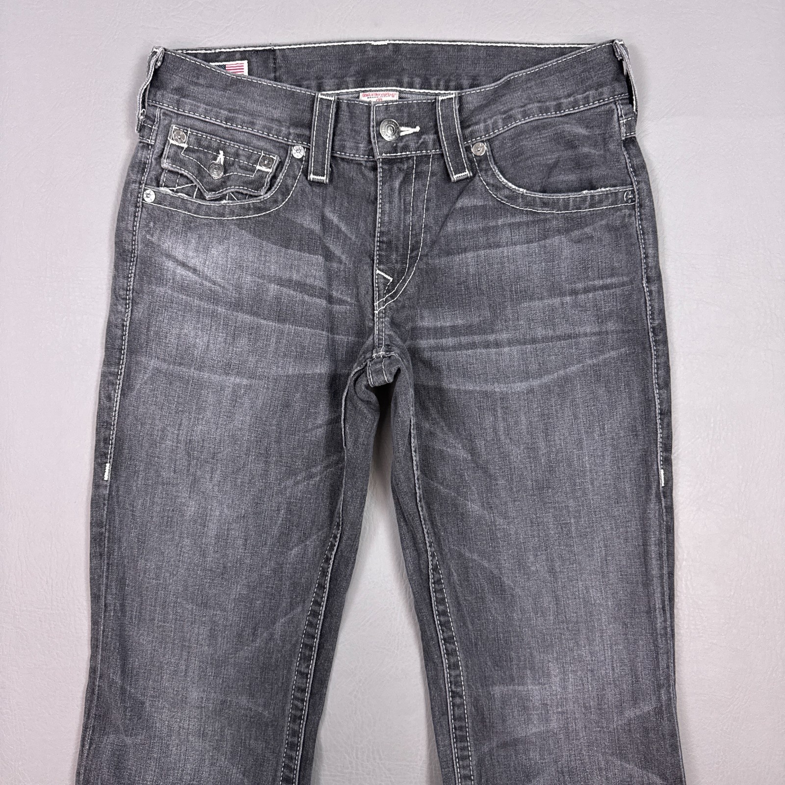 True Religion Jeans Men 32x32 Black Ricky Heavy Stitch Flap Denim Pants Made USA