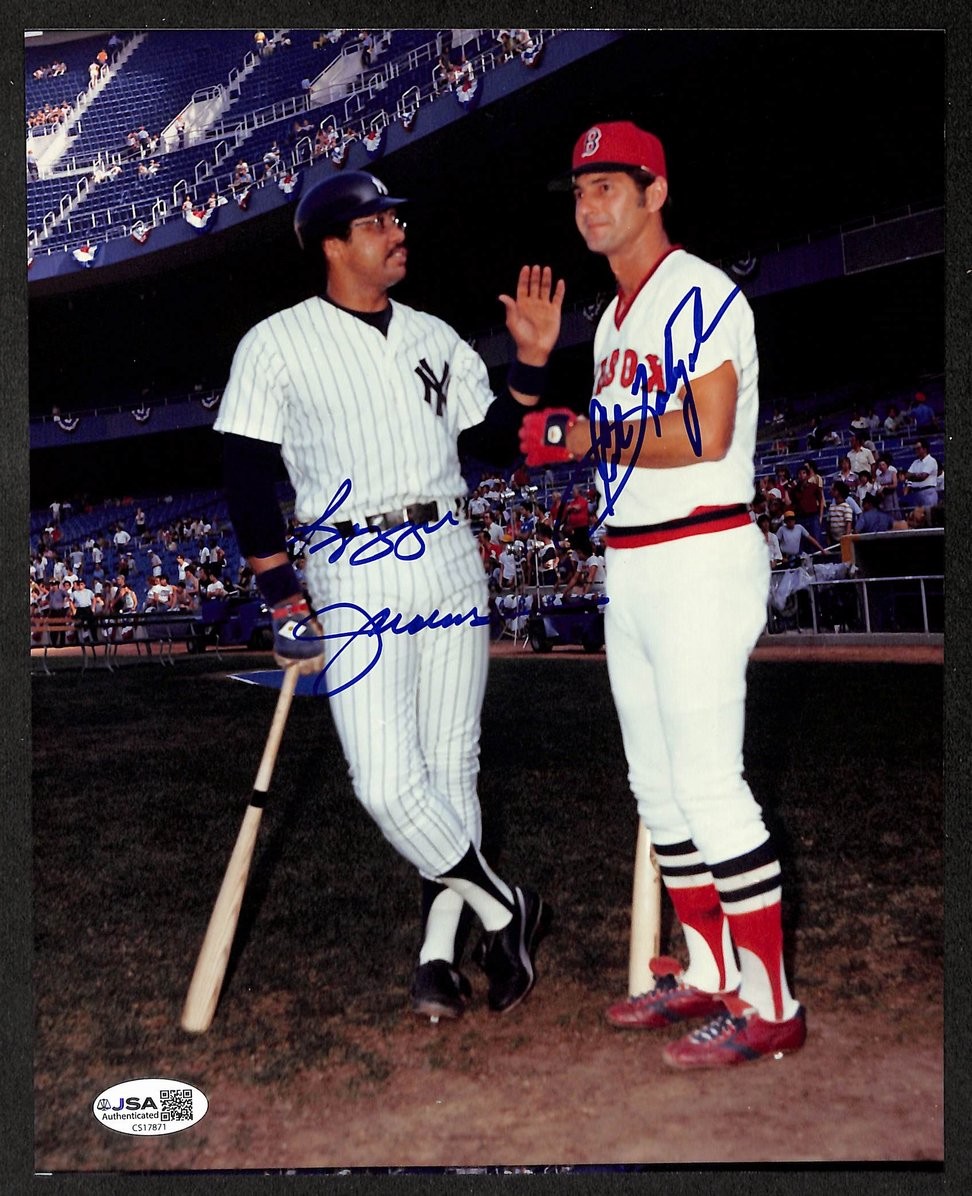 Reggie Jackson & Carl Yastrzemski HOF Signed 8x10 Photo Red Sox JSA 212823 Reggie Jackson & Carl Yastrzemski HOF Signed 8x10 Photo Red Sox JSA 212823
