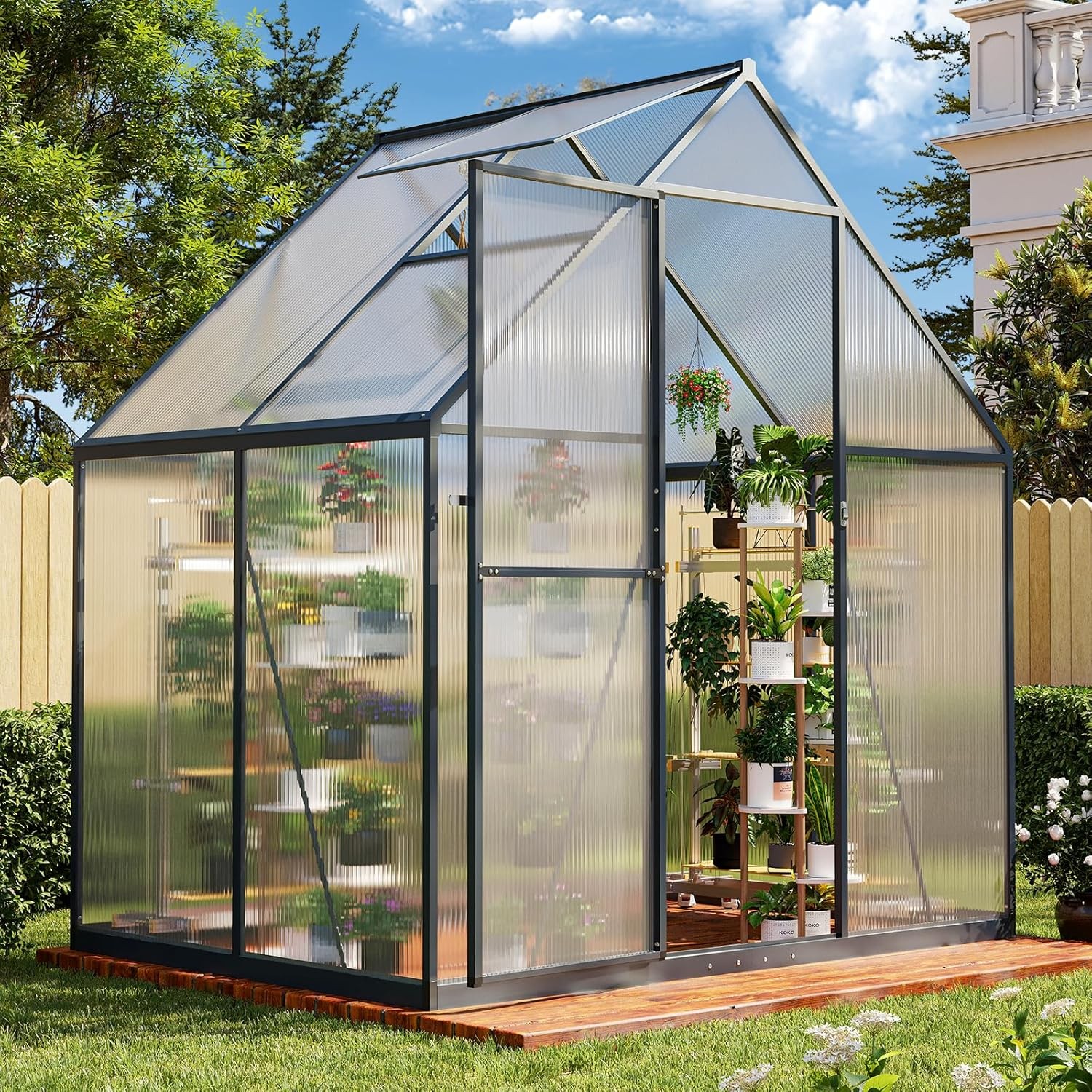 4x6FT /8x12 Outdoor Greenhouse Polycarbonate Greenhouse Walk-in Green House Kit