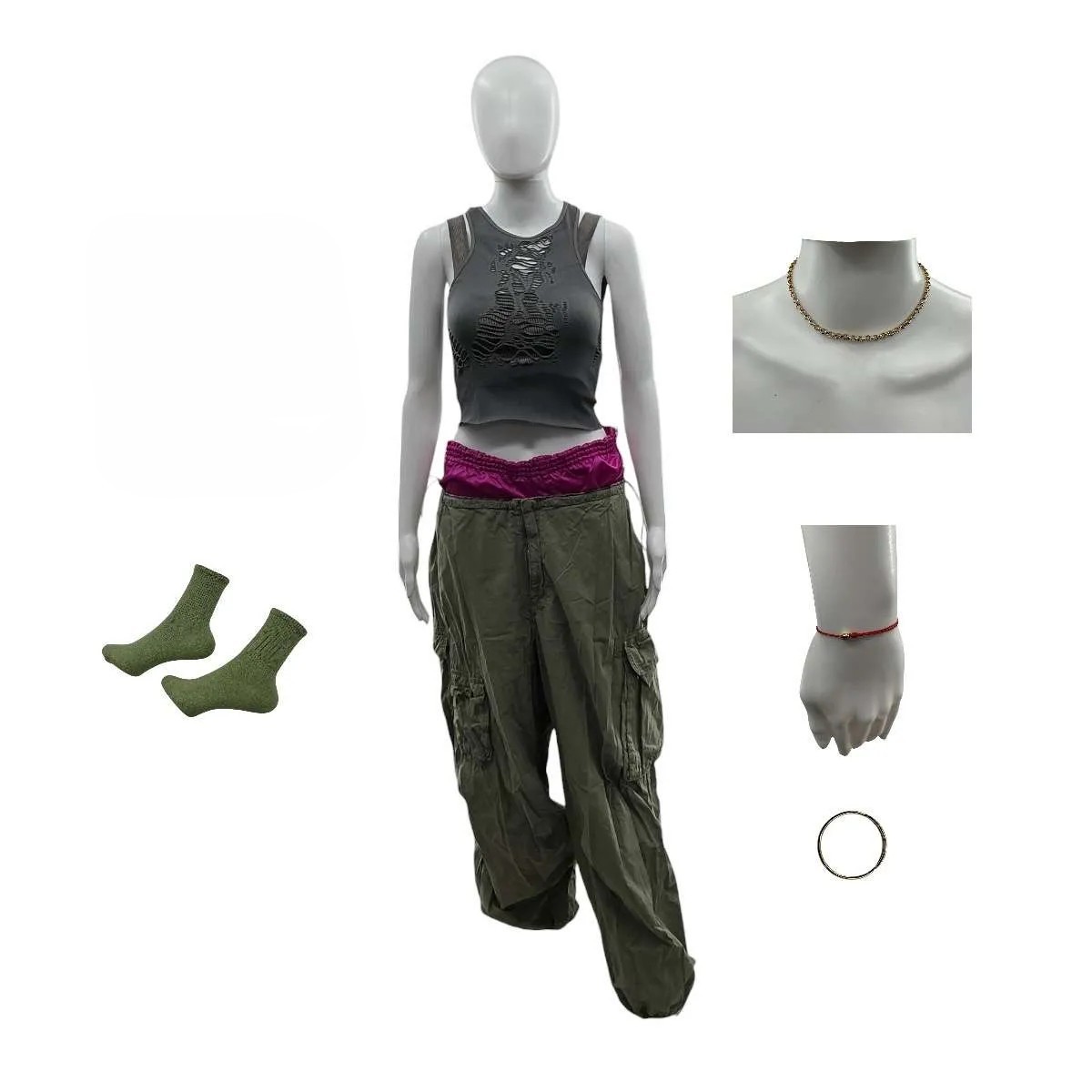 Kaia Gerber Mother Mary Screen Worn Wardrobe & Jewelry 7pc Lot BDG Trousers COA