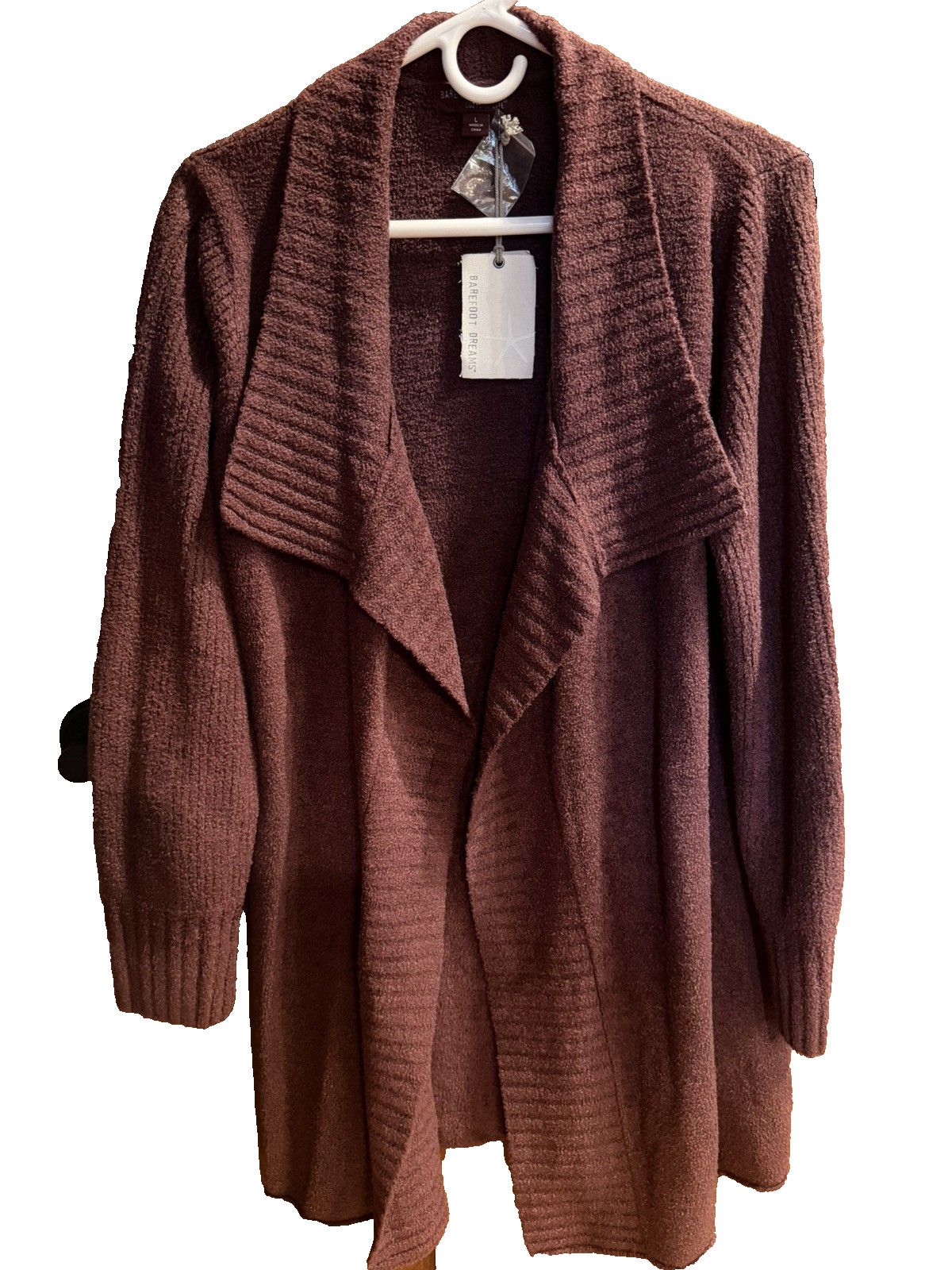 Barefoot Dreams CozyChic Lite Ribbed Sleeve Cardigan FIG Size L