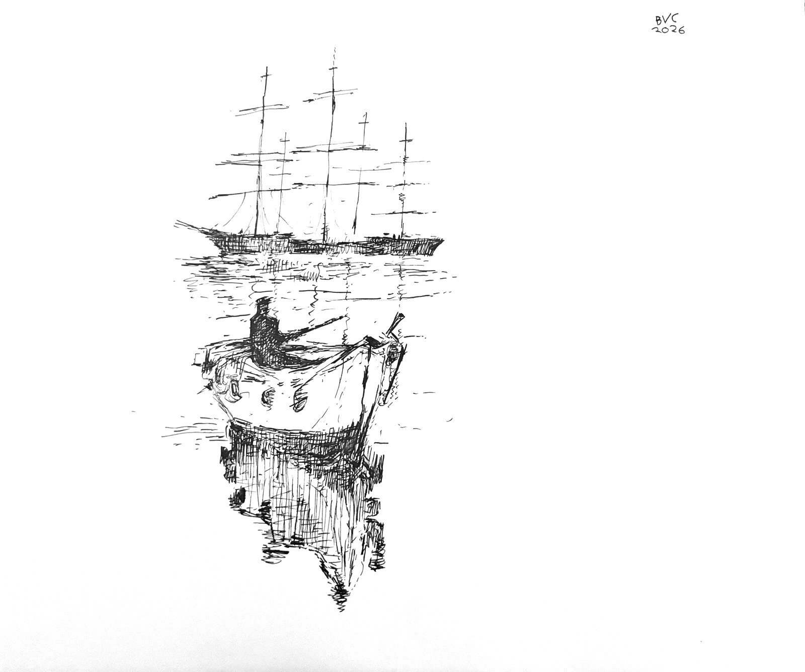 Nautical Fisherman Ink Drawing Impressionism On Paper 14”x17” Original Signed Nautical Fisherman Ink Drawing Impressionism On Paper 14”x17” Original Signed