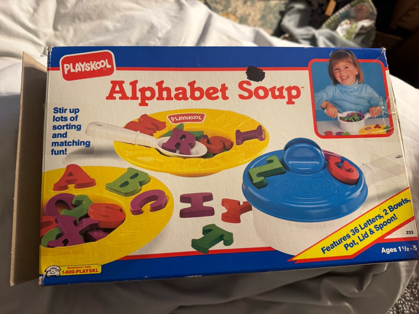 Vintage NIB Playskool ALPHABET SOUP BOWLS & Pan with Lid + Letters + Spoon