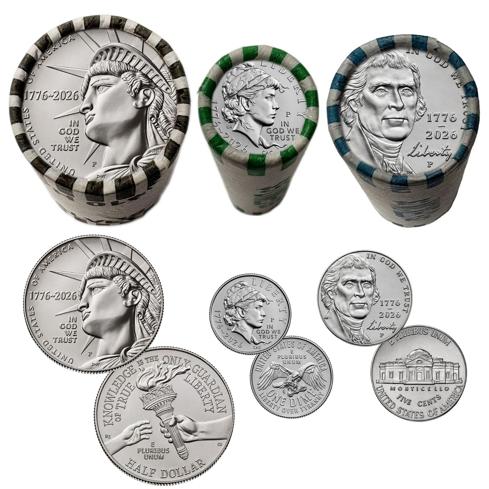 2026-P Enduring + Emerging + Jefferson 3 Coin Roll Official Liberty Set * USA250