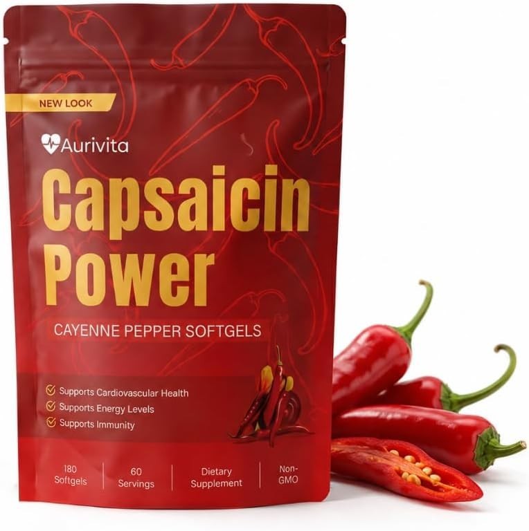 Aurivita Cayenne Pepper Capsules 180 Softgels-Cayenne Pepper Capsaicin Supplemen Aurivita Cayenne Pepper Capsules 180 Softgels-Cayenne Pepper Capsaicin Supplemen