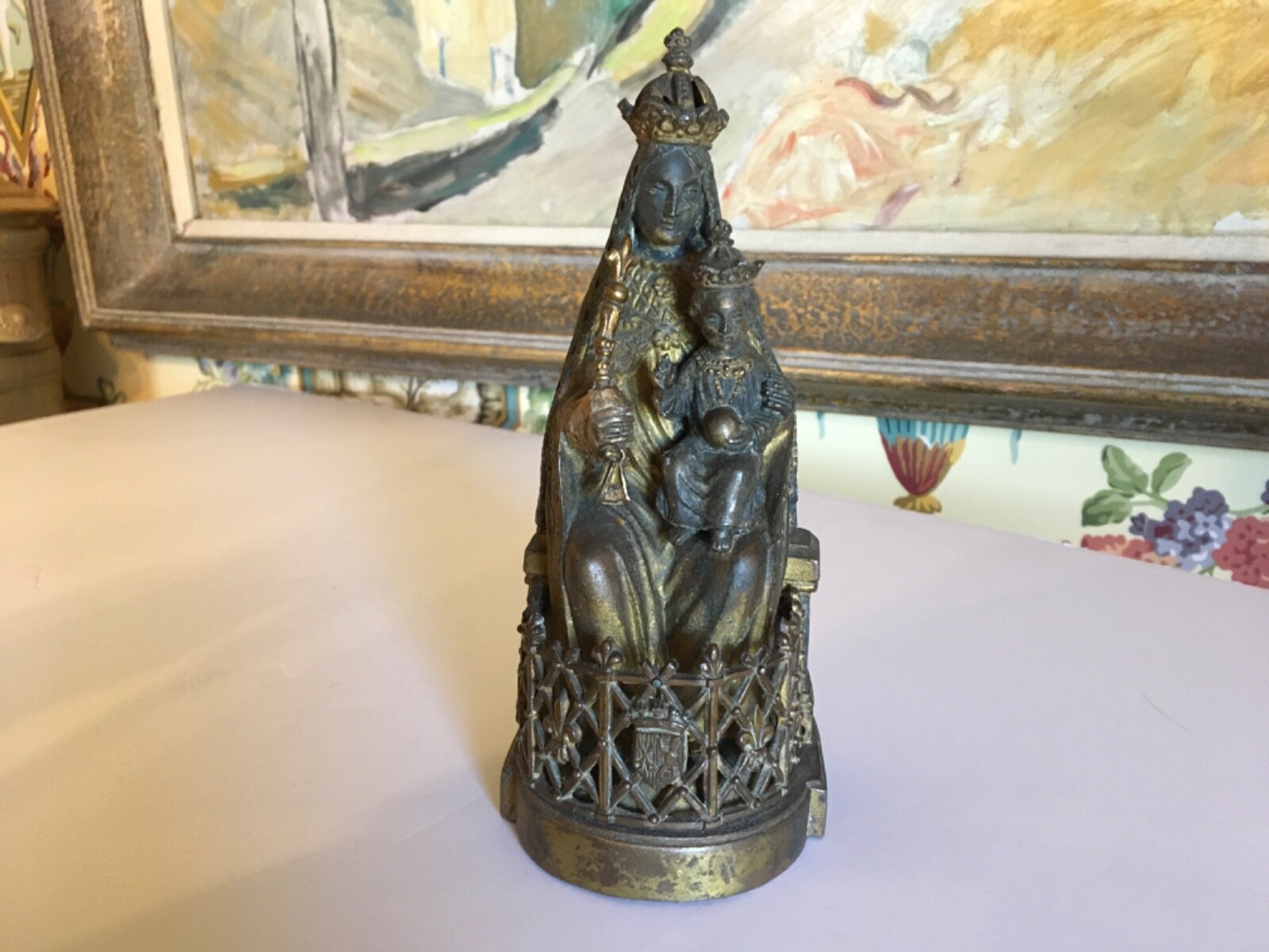 Antique Religous 19th C Metal Icon Madonna and Child possibly Italian