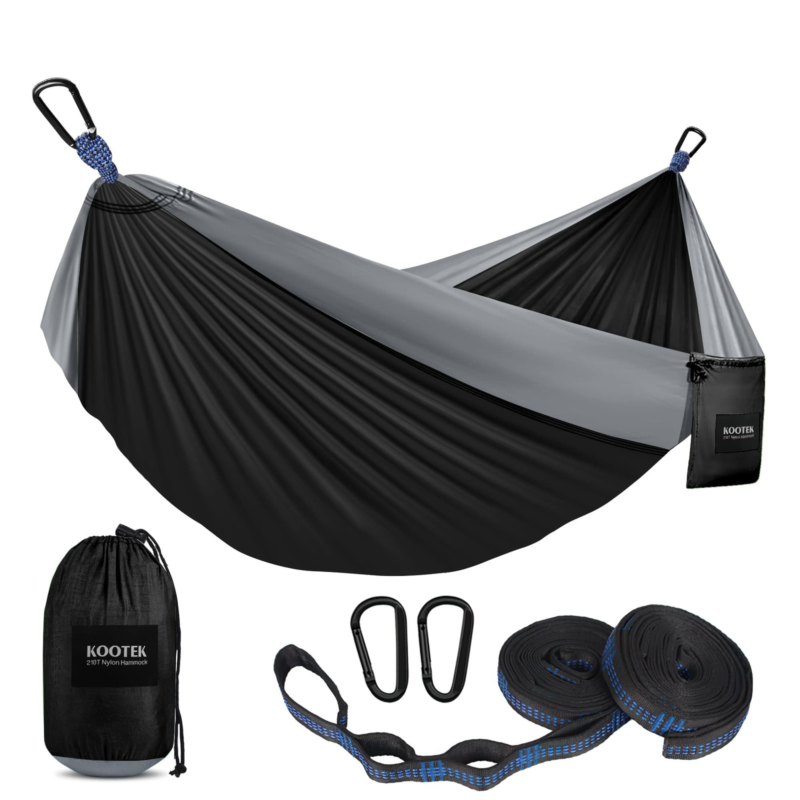 Kootek Camping Hammock 500 lbs Capacity, Portable Large, Black & Grey 