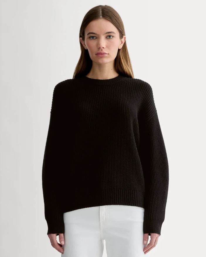 Everlane Pure Wool Chunky Oversized Black Ribbed Sweater, Size L