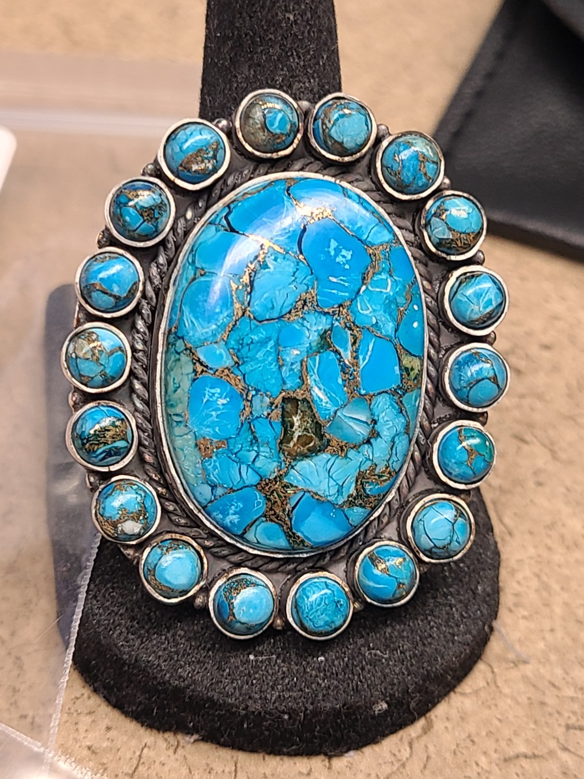 Gorgeous Huge Sterling Silver Turquoise Ring Sz 9