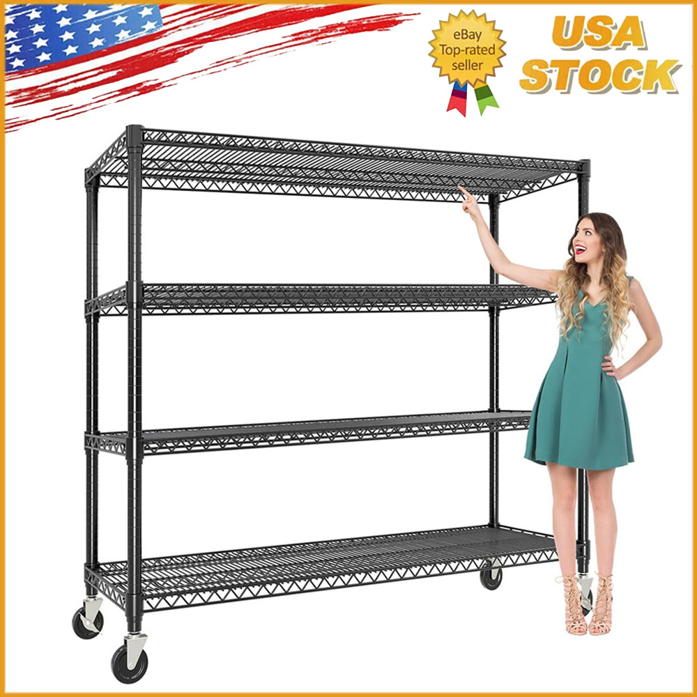 Heavy Duty 4-Tier Metal Shelves on Wheels, 2640LBS Storage Rack, 73.8\
