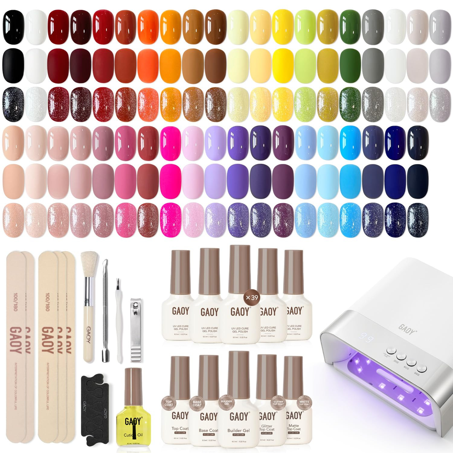45Pcs Gel Nail Polish Set, 39 All Seasons Rainbow Nude Colors, UV Gel