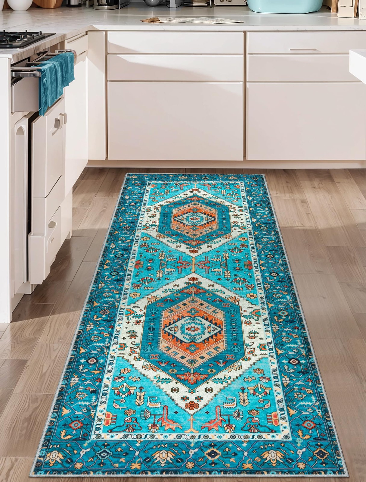 SERISSA Boho Washable Runner Rug, 2x6 Rug 2\' x 6\' (Runner), Blue/Multi