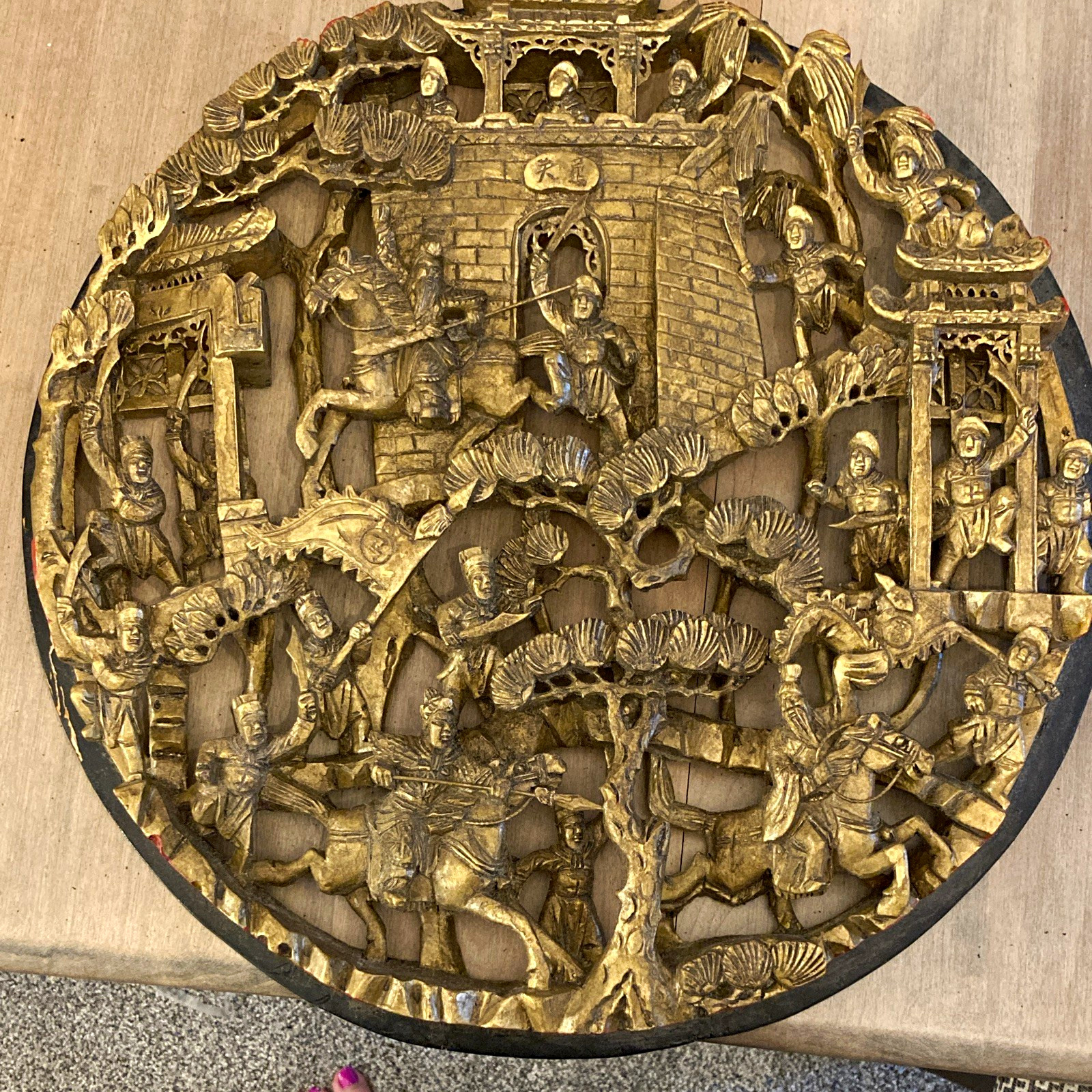 Vintage Chinese Gilt Gold sculpture Battle Scene, Red & Gold 18 inch Historical