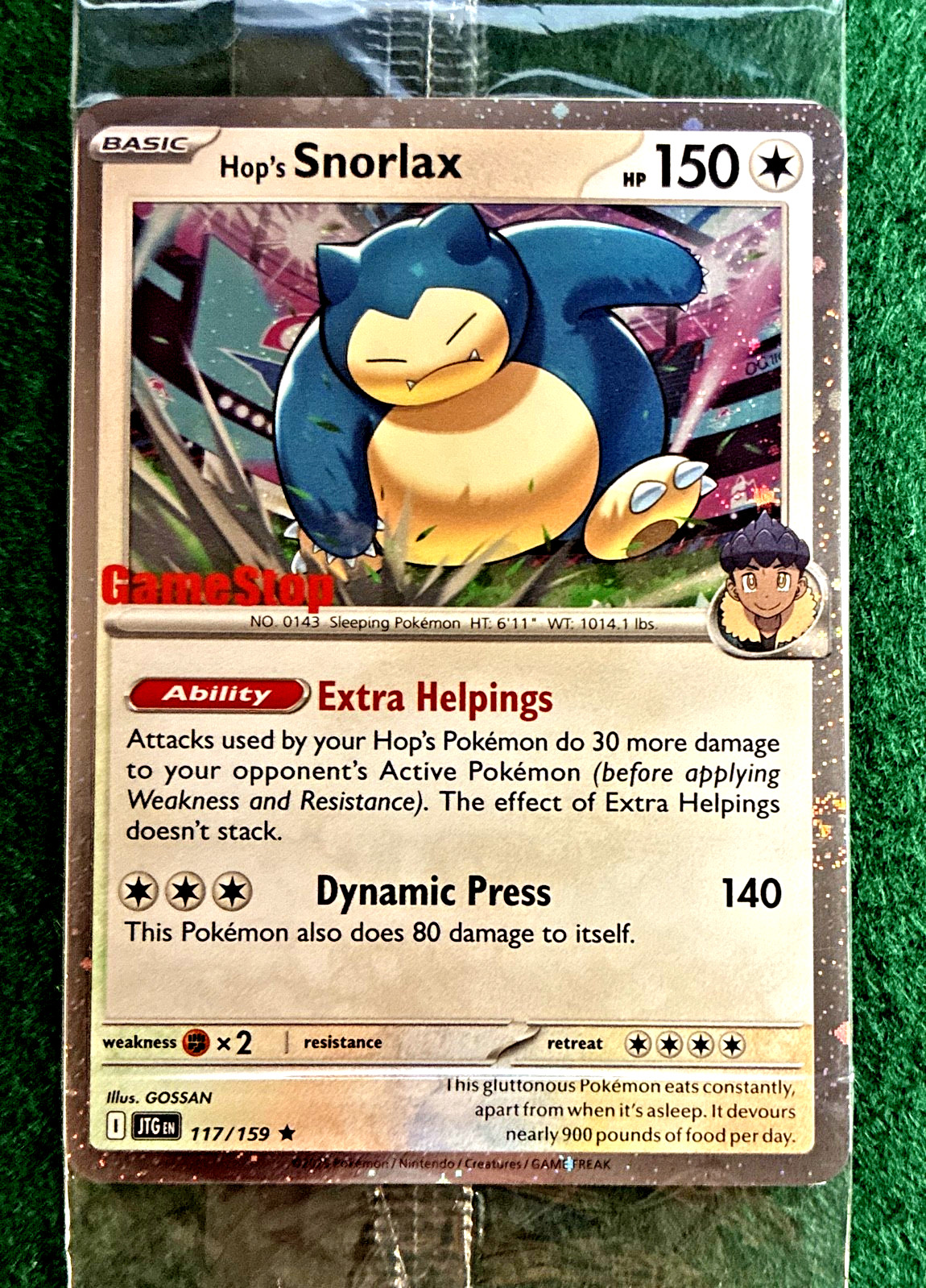 Hop's Snorlax Stamped GameStop Cosmos Holo 117/159 Factory Sealed Pokémon TCG Hop's Snorlax Stamped GameStop Cosmos Holo 117/159 Factory Sealed Pokémon TCG