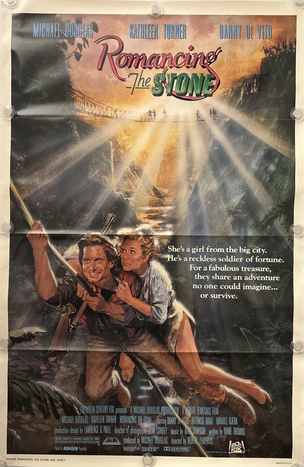 ROMANCING THE STONE Original One Sheet Movie Poster - 1984 - MICHAEL DOUGLAS