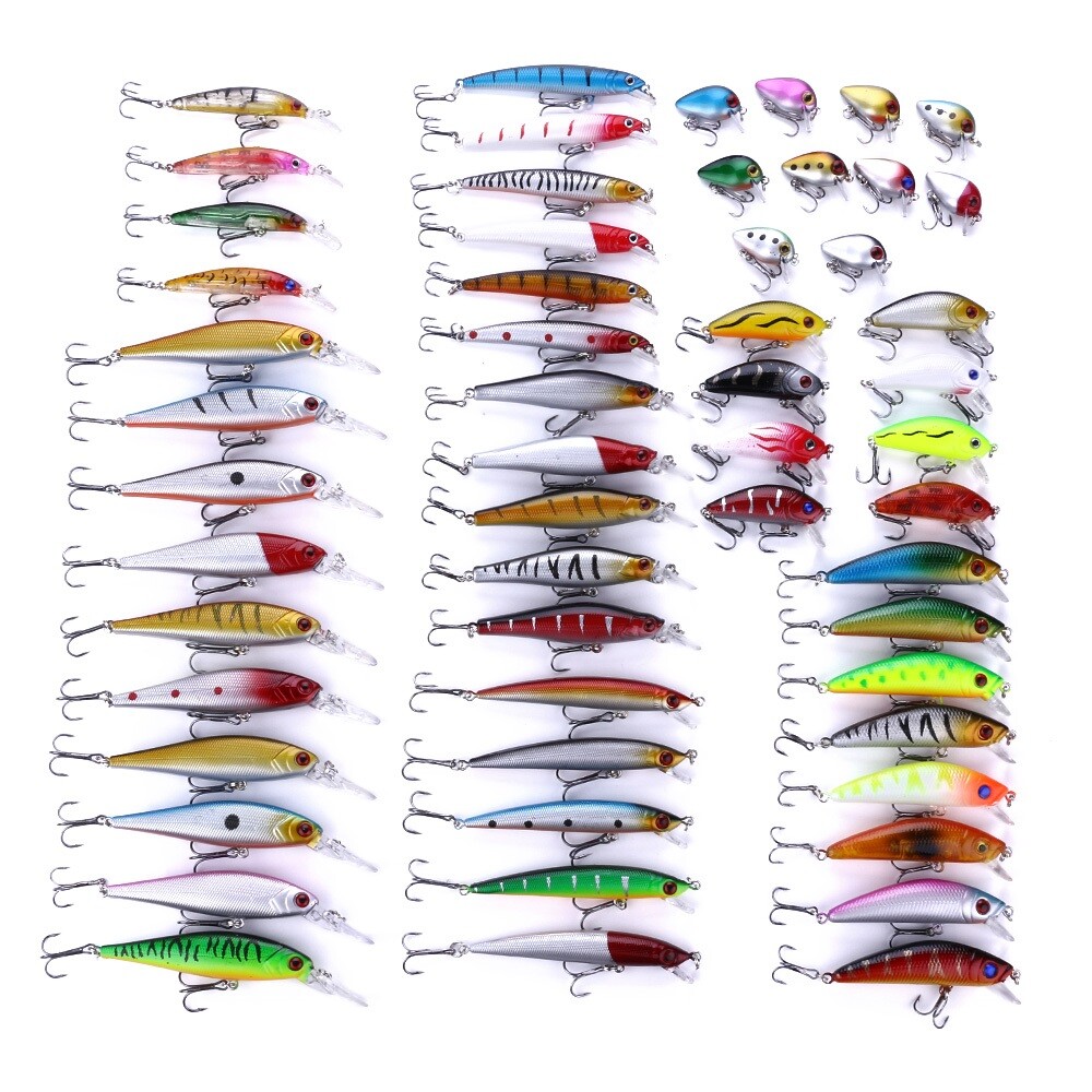 56pcs/set Mix Fishing Lure  Minnow Lures Hard Bait Crankbait Bass Tackle