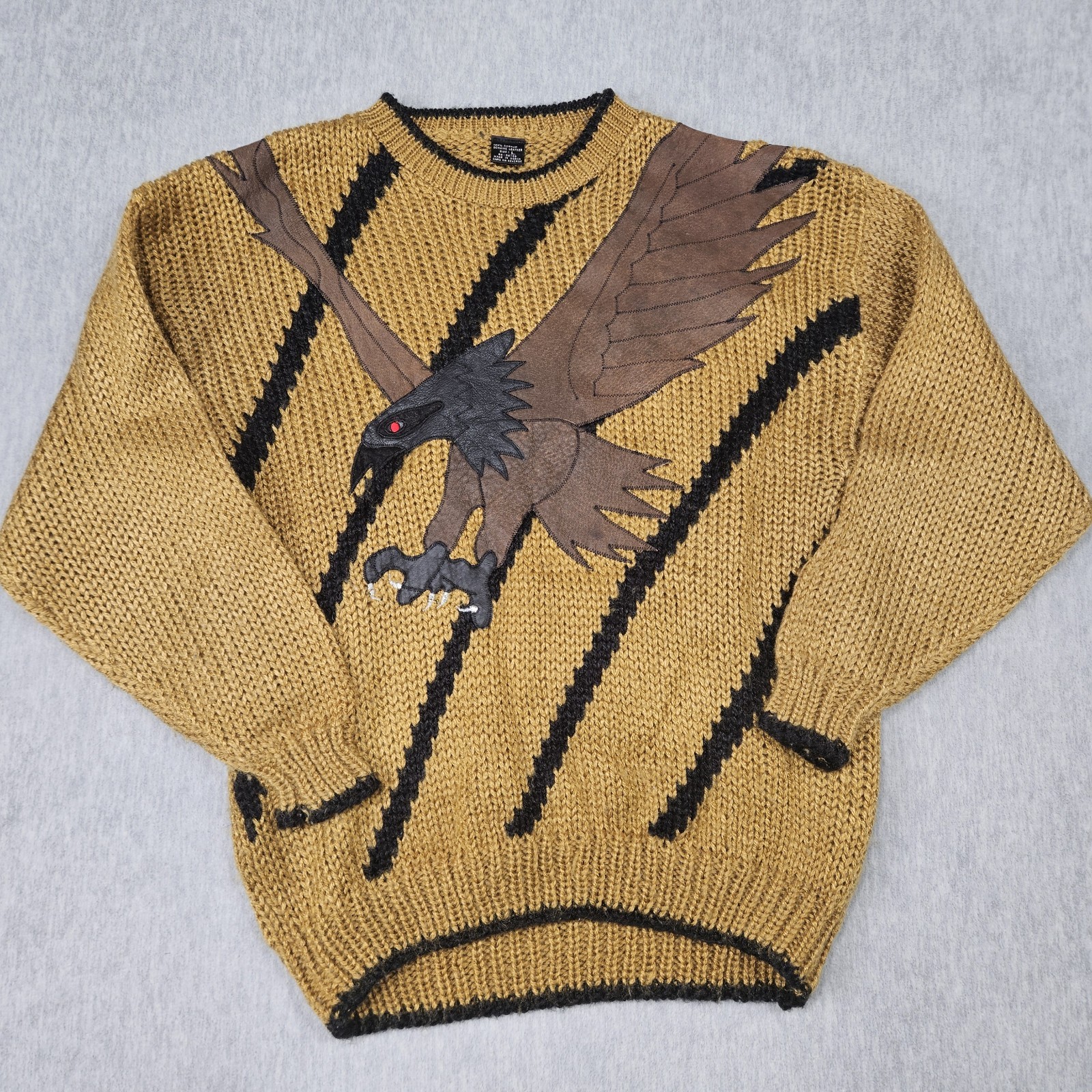Vintage Gabrielle Sweater Leather Eagle Large Acrylic Made In Korea Vintage Gabrielle Sweater Leather Eagle Large Acrylic Made In Korea