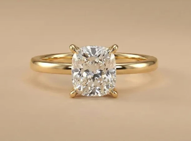 IGI 2.10Ct Cushion Cut EF/VS1 Lab Grown Diamond Hidden Halo Ring 14K Yellow Gold