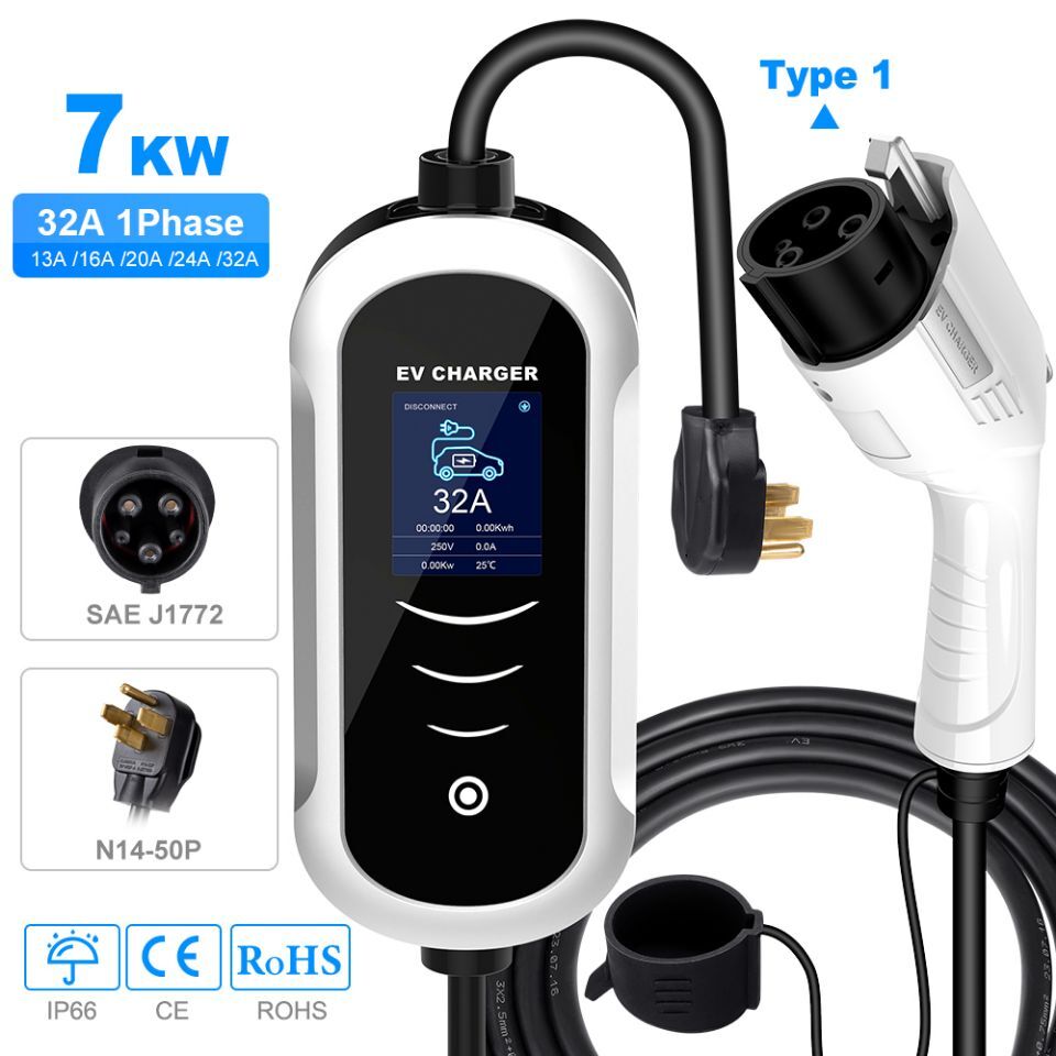 Level 2 EV Charger NEMA 14-50 EVSE w/ J1772 Charger 32A EV Level 2 SAE 240V 24ft