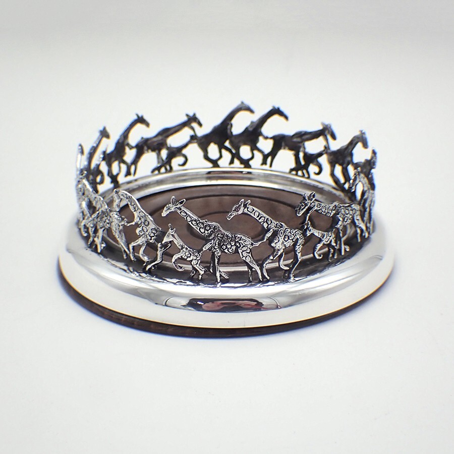 Coaster Open Work Giraffe Design Sterling Silver Belfiore Giuseppe Italy 1960s