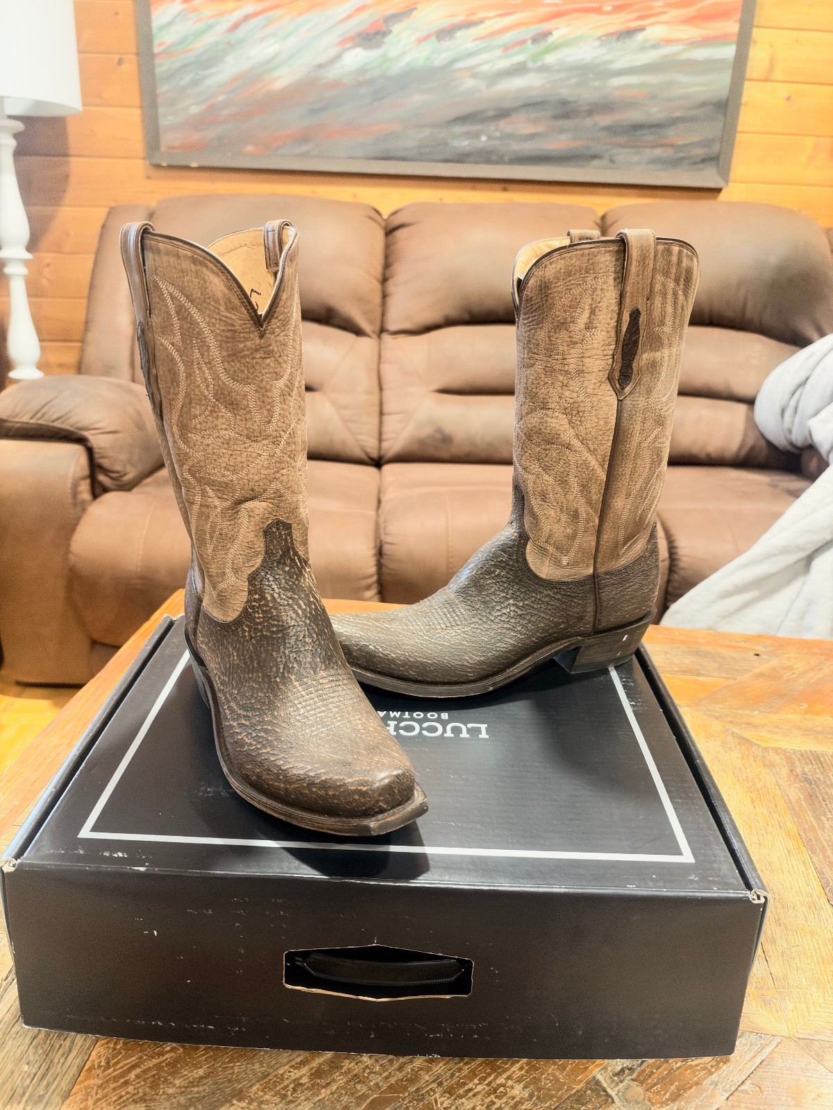 Lucchese Carl Sanded Shark in Chocolate size 11.5D mens Brand New never worn.