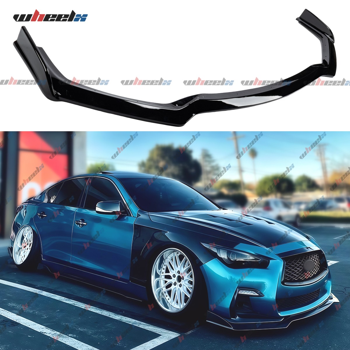 For 18-24 Infiniti Q50 Sport Winglet Style Gloss Black Front Bumper Lip Splitter