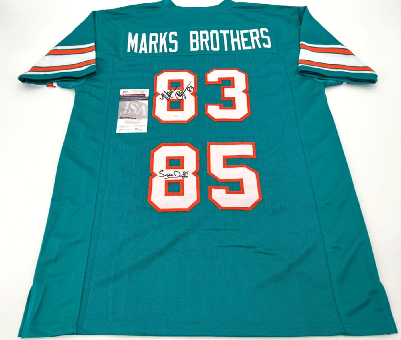MARK CLAYTON & MARK DUPER MIAMI DOLPHINS SIGNED CUSTOM JERSEY JSA WITNESS COA MARK CLAYTON & MARK DUPER MIAMI DOLPHINS SIGNED CUSTOM JERSEY JSA WITNESS COA