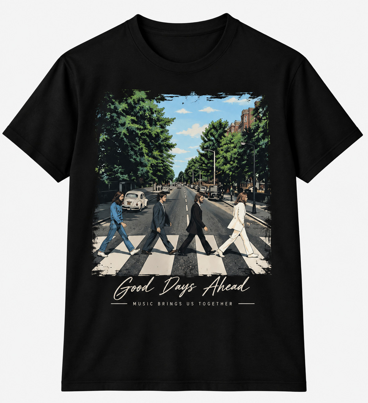 Classic Music Street Scene T-Shirt Men's Vintage Graphic Black Tee S - 5XL